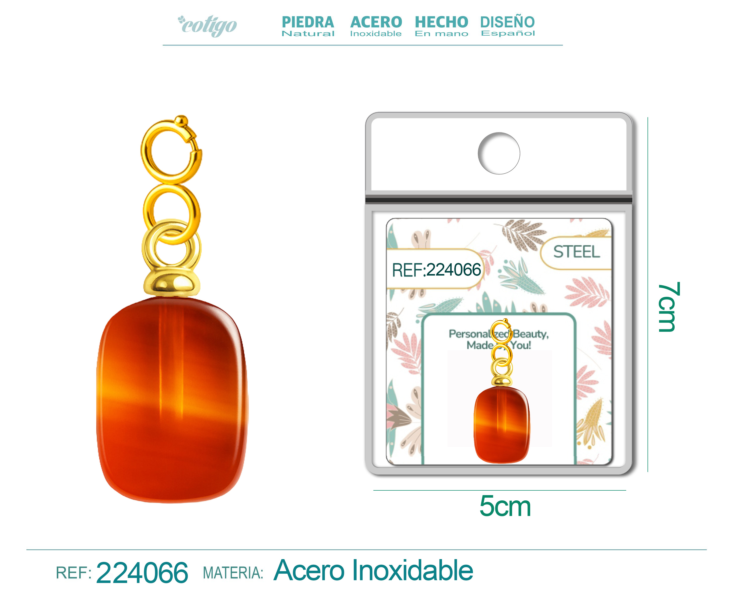 CHARM Acero Dorado Chapado Oro 14 K-con Cierre