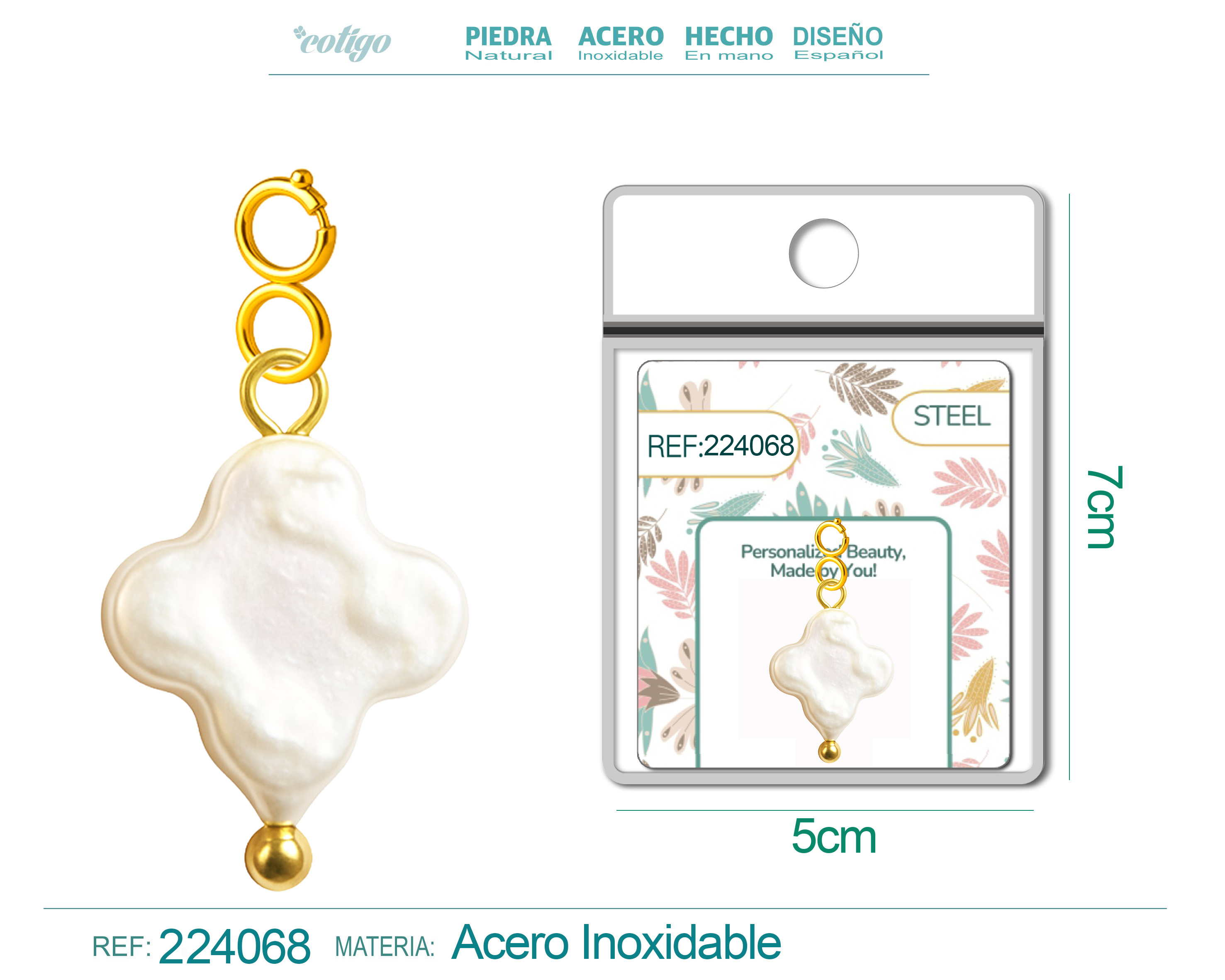 CHARM Acero Dorado Chapado Oro 14 K-con Cierre
