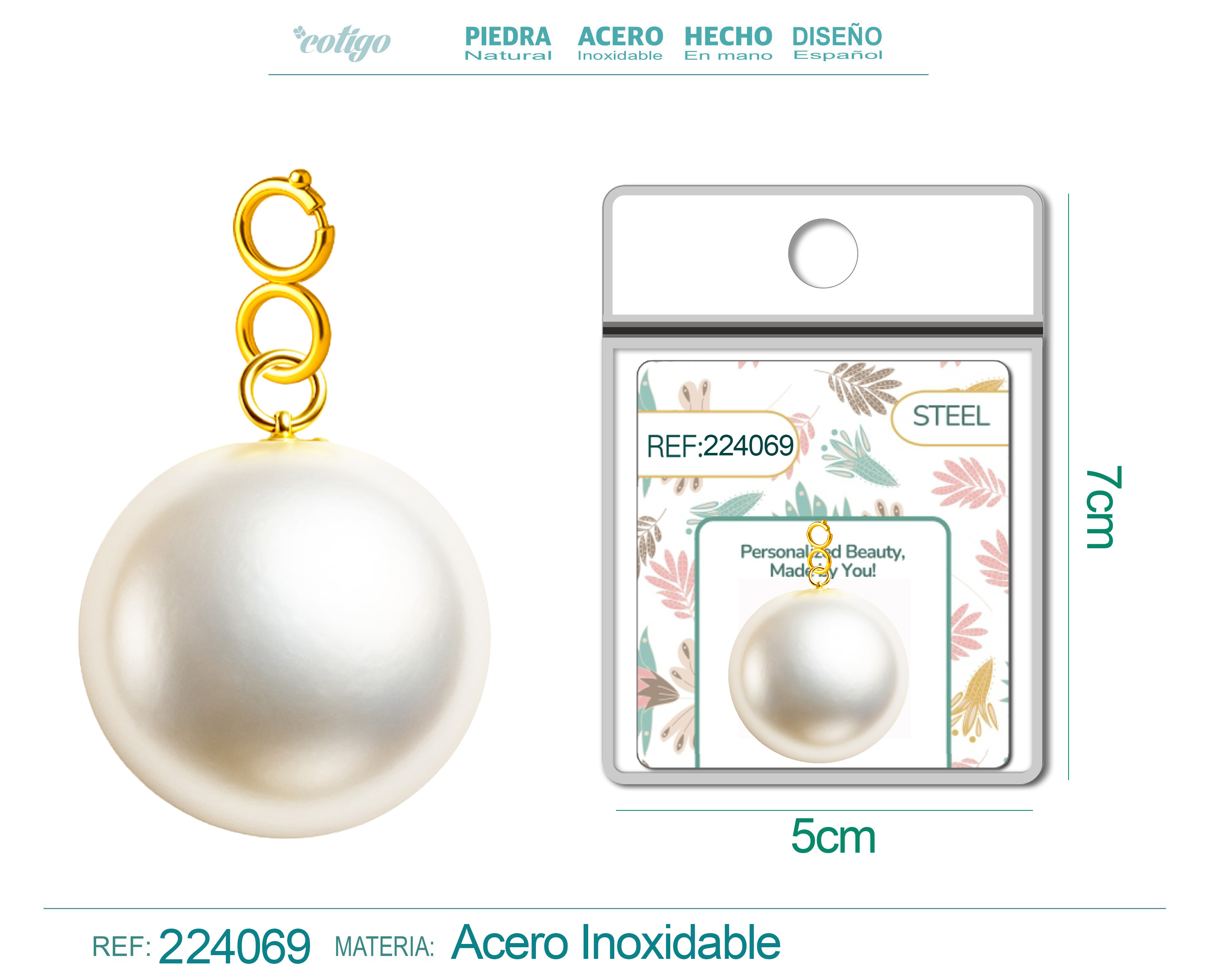 CHARM Acero Dorado Chapado Oro 14 K-con Cierre