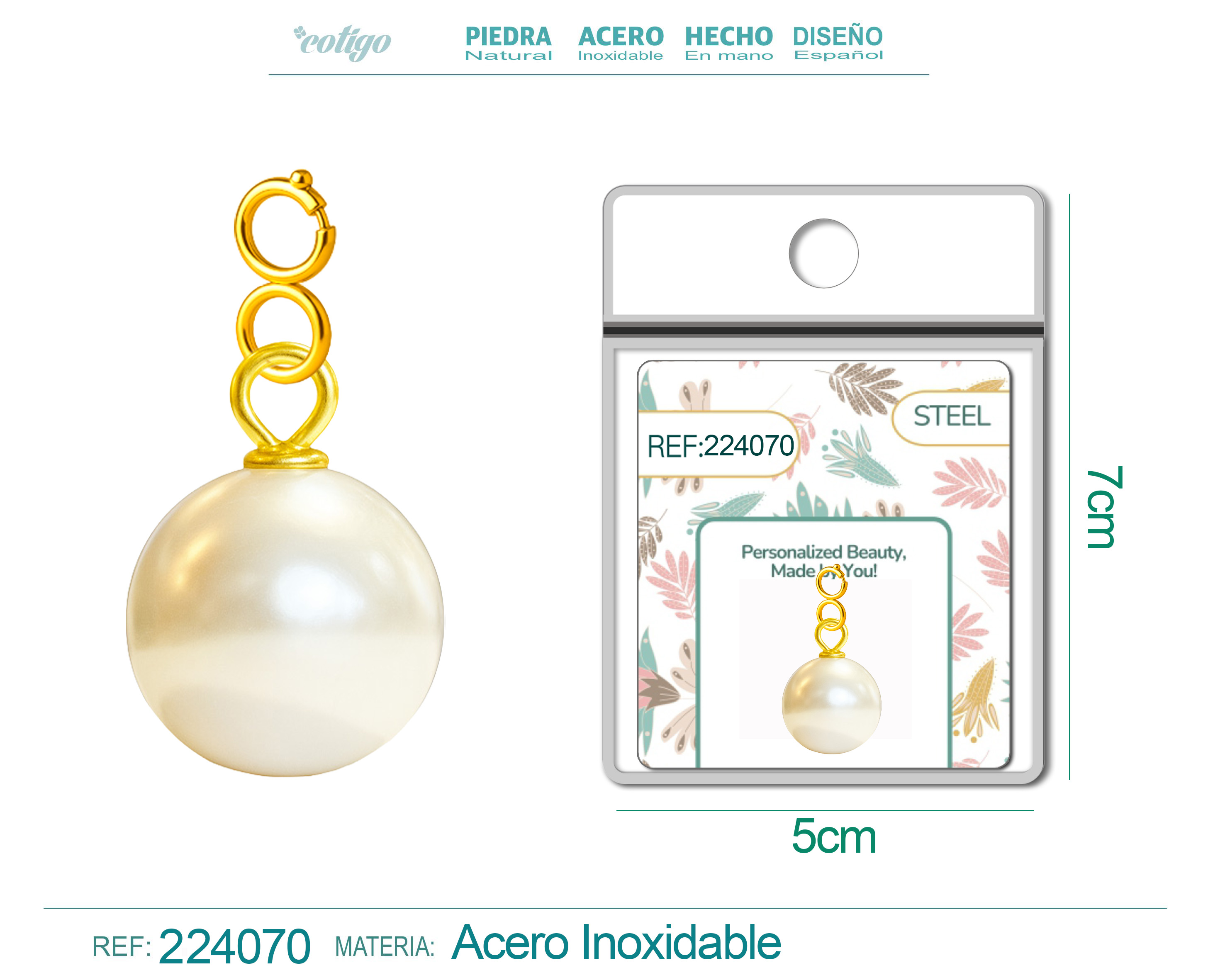 CHARM Acero Dorado Chapado Oro 14 K-con Cierre
