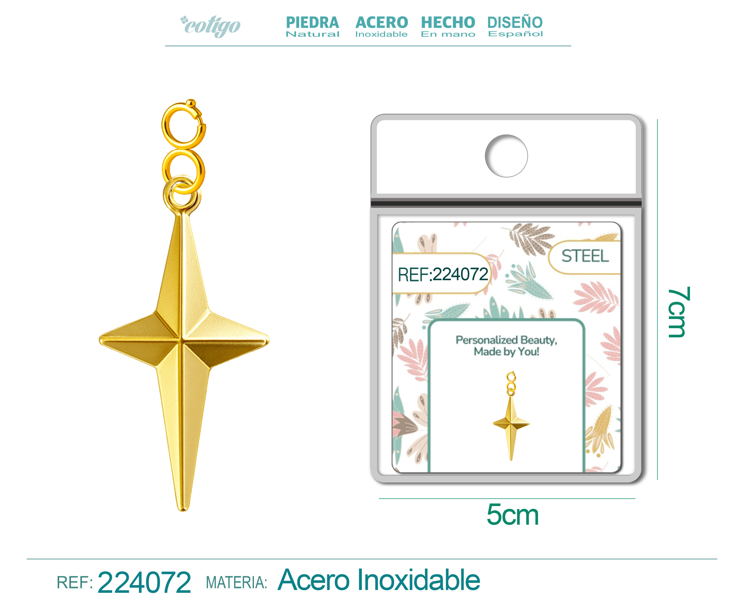 CHARM Acero Dorado Chapado Oro 14 K-con Cierre