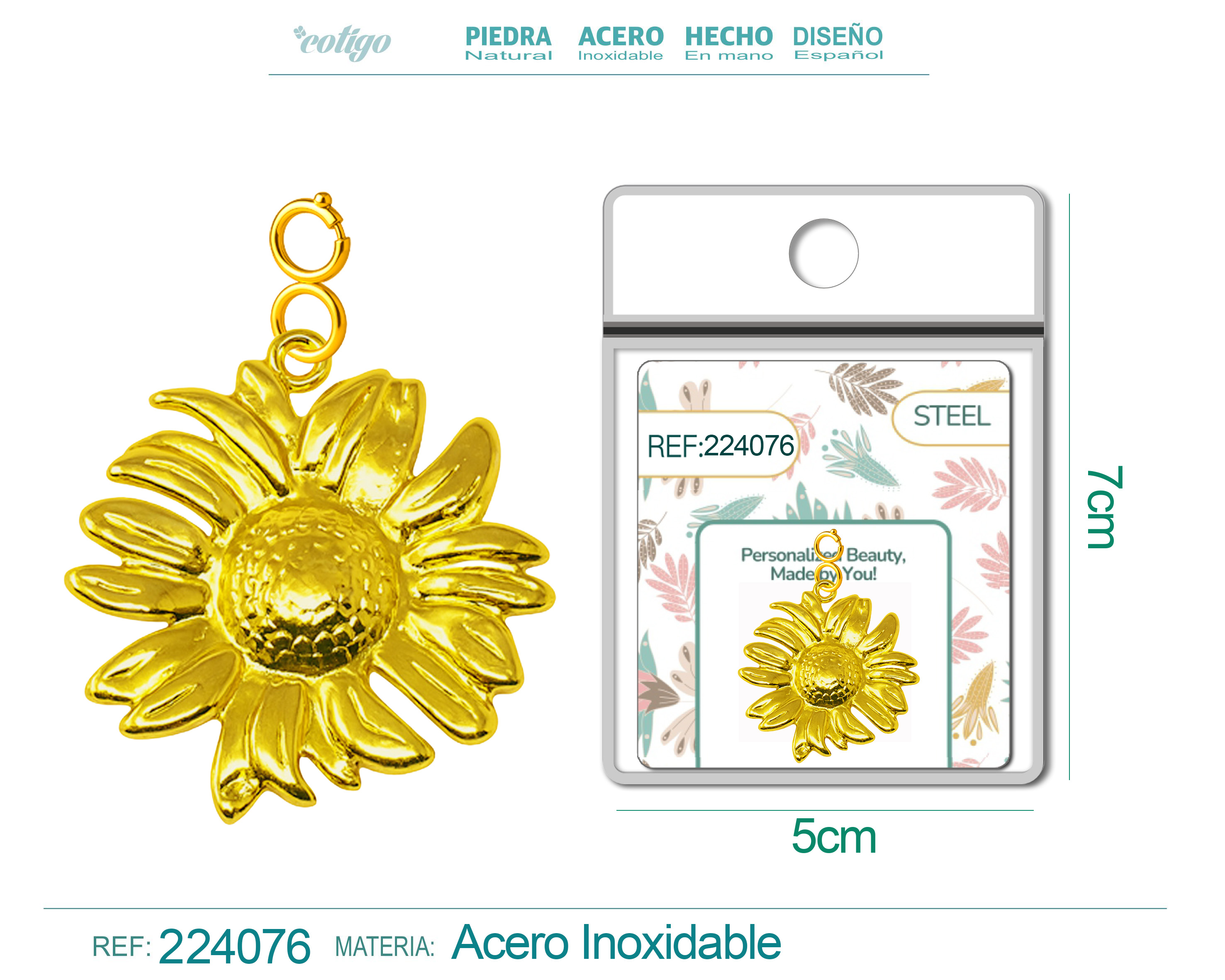 CHARM Acero Dorado Chapado Oro 14 K-con Cierre