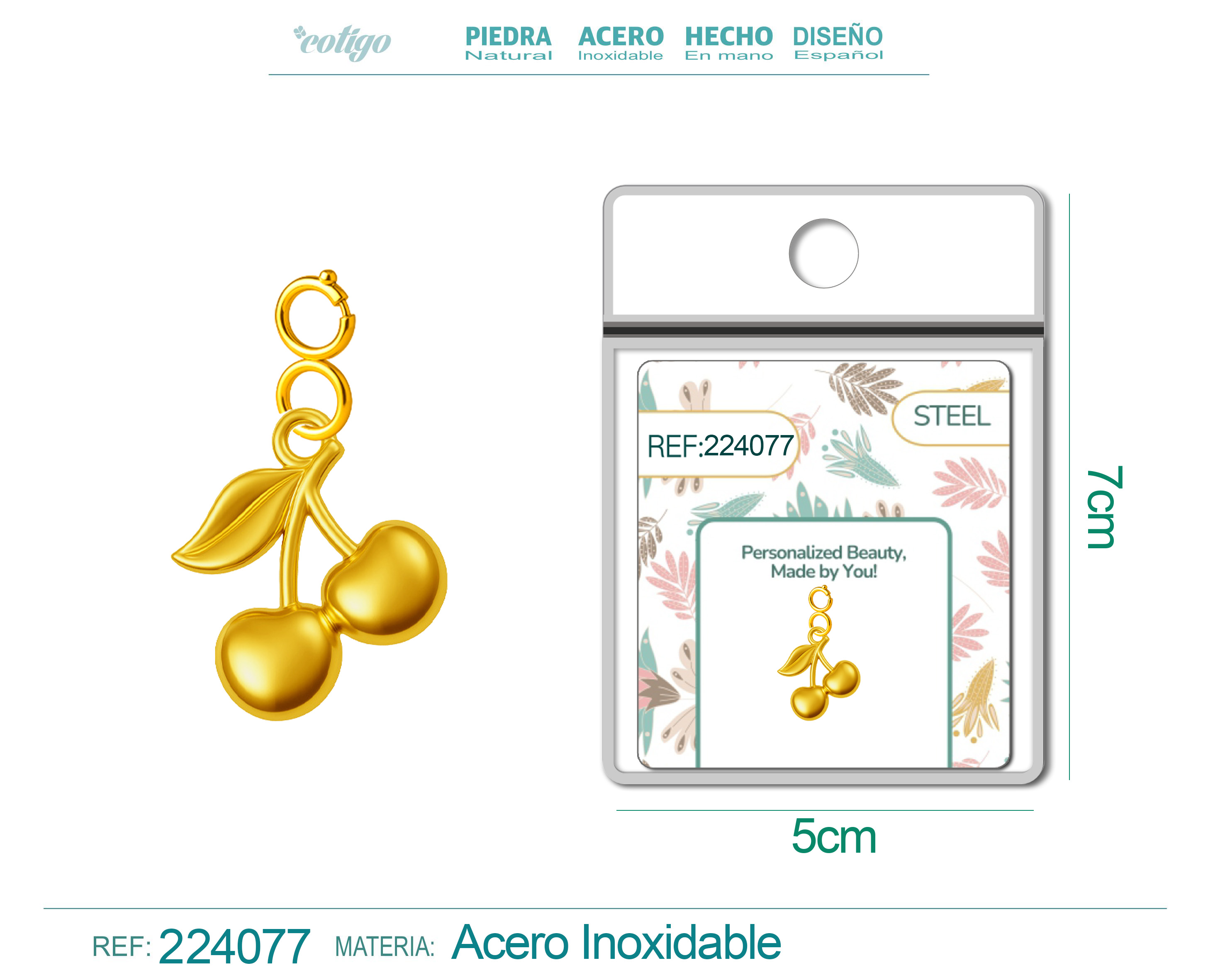 CHARM Acero Dorado Chapado Oro 14 K-con Cierre