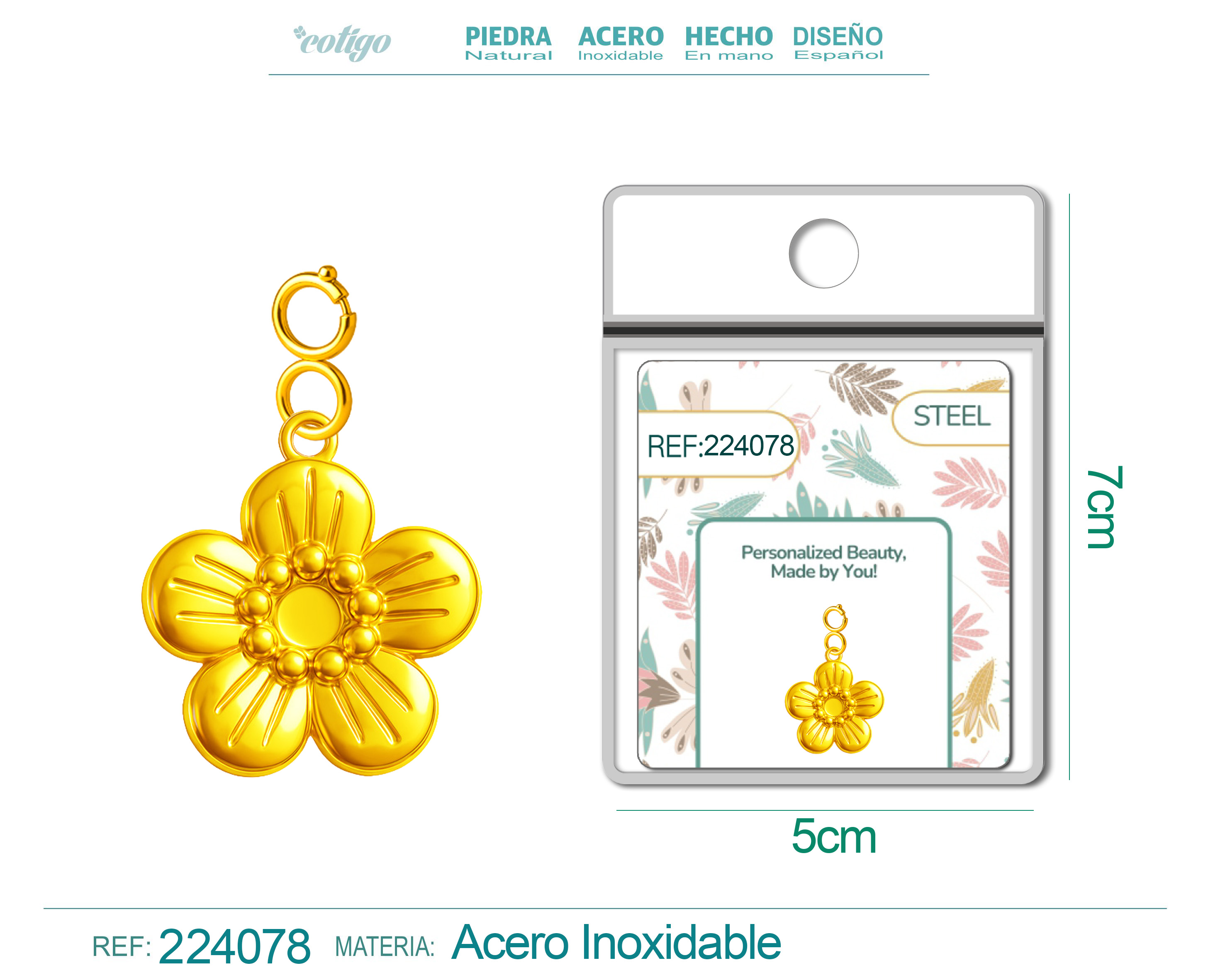 CHARM Acero Dorado Chapado Oro 14 K-con Cierre