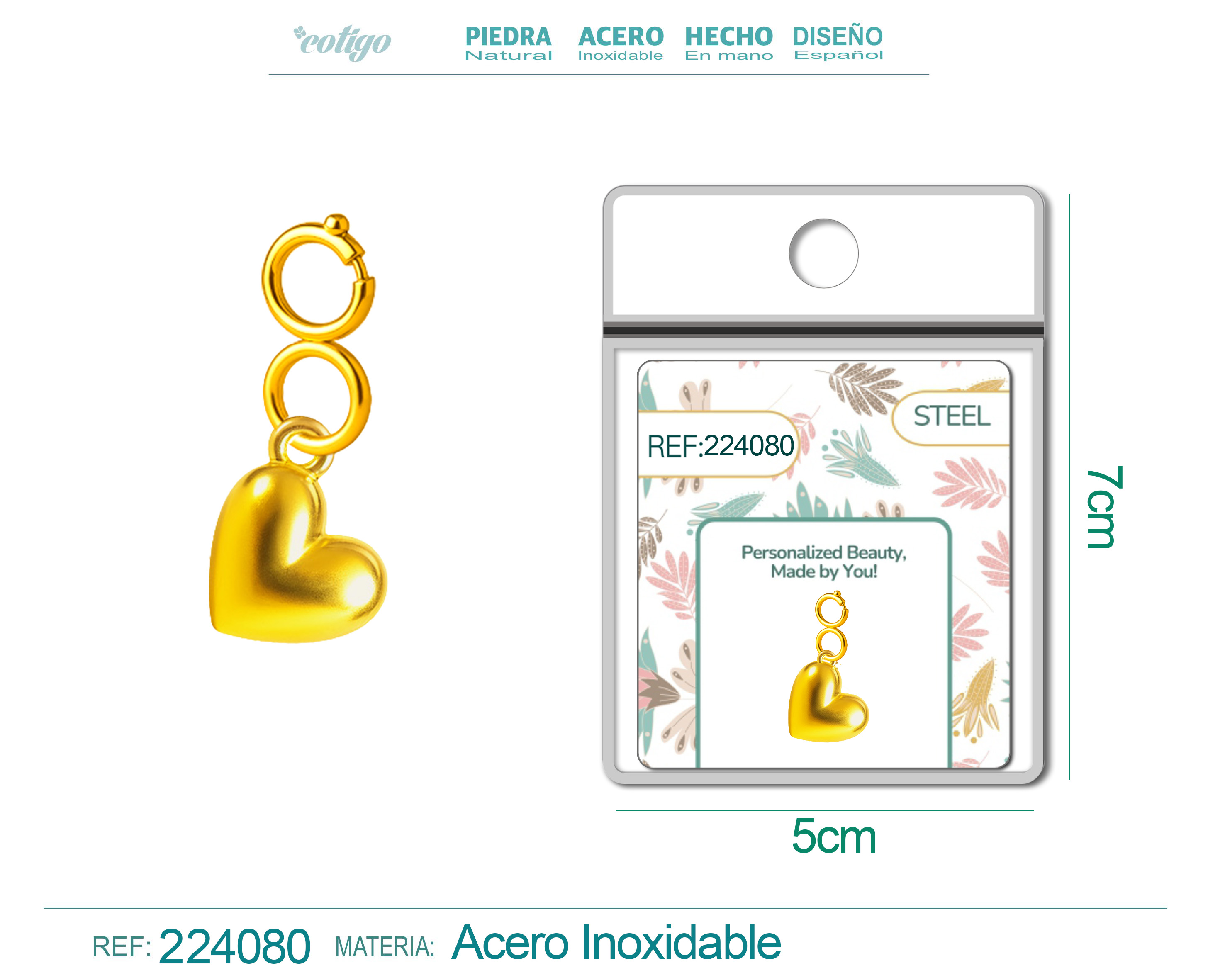 CHARM Acero Dorado Chapado Oro 14 K-con Cierre