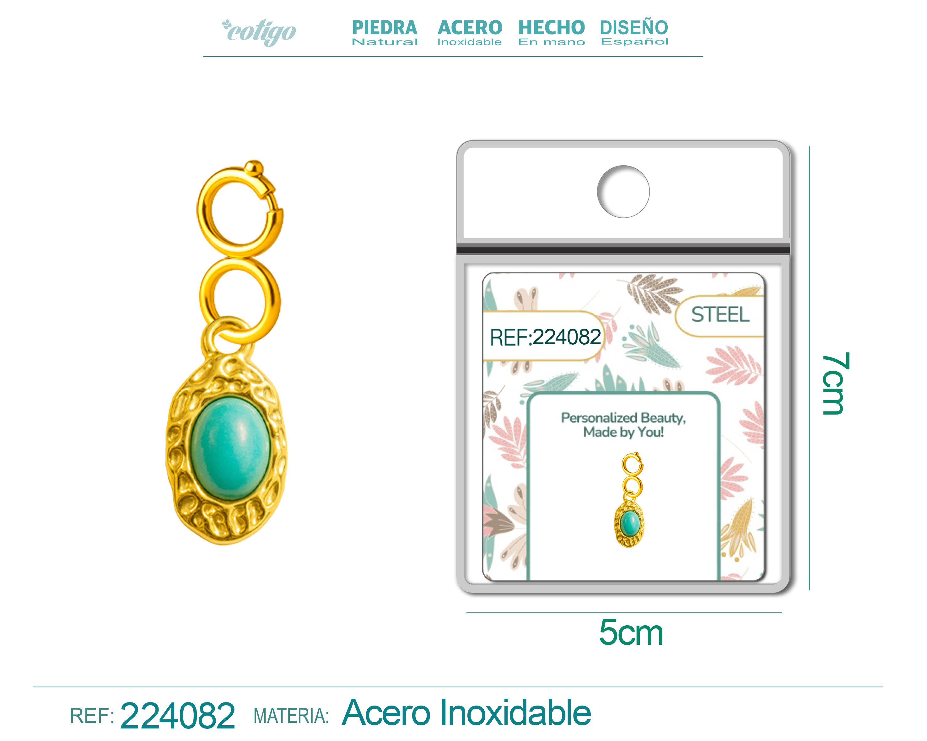 CHARM Acero Dorado Chapado Oro 14 K-con Cierre