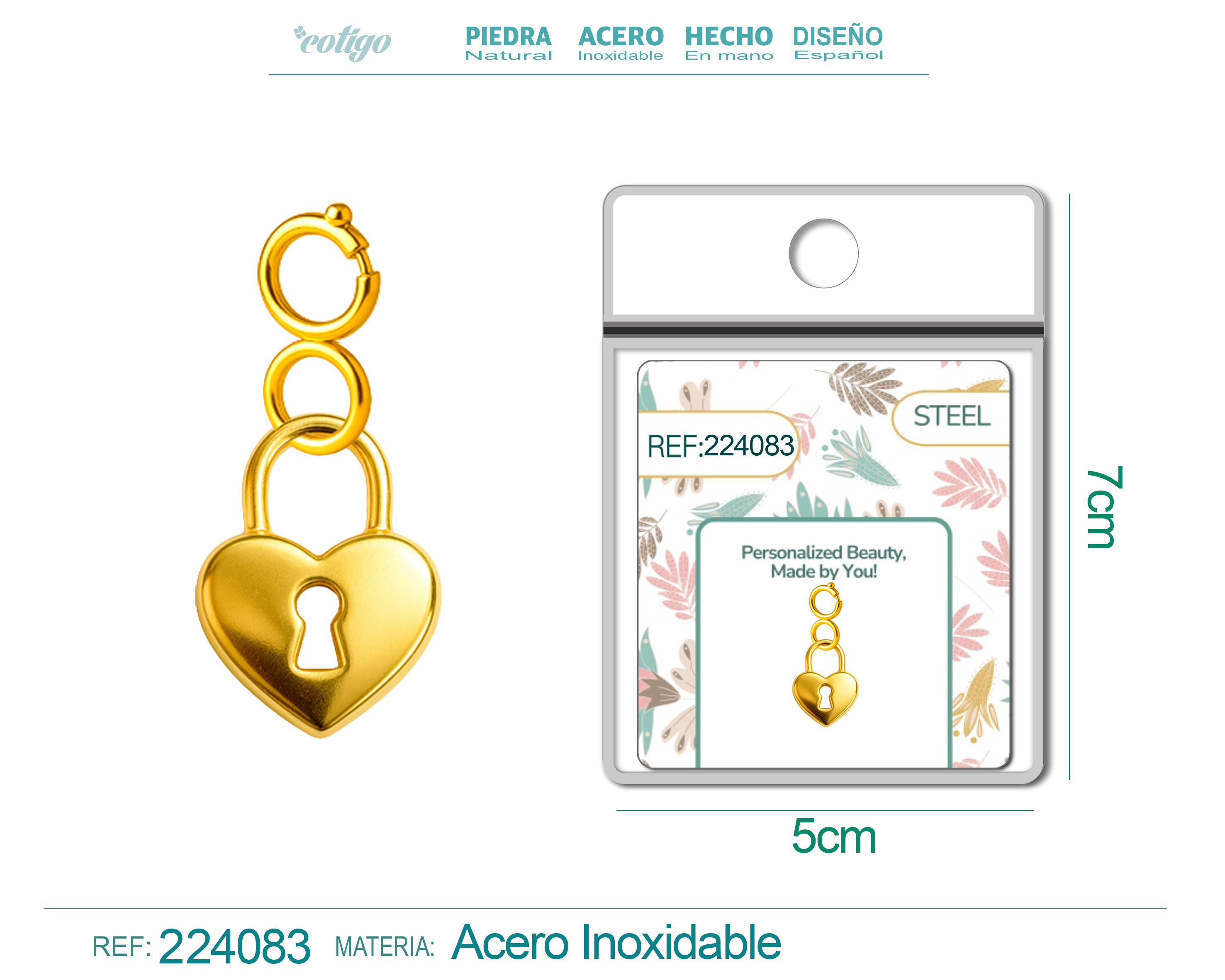 CHARM Acero Dorado Chapado Oro 14 K-con Cierre