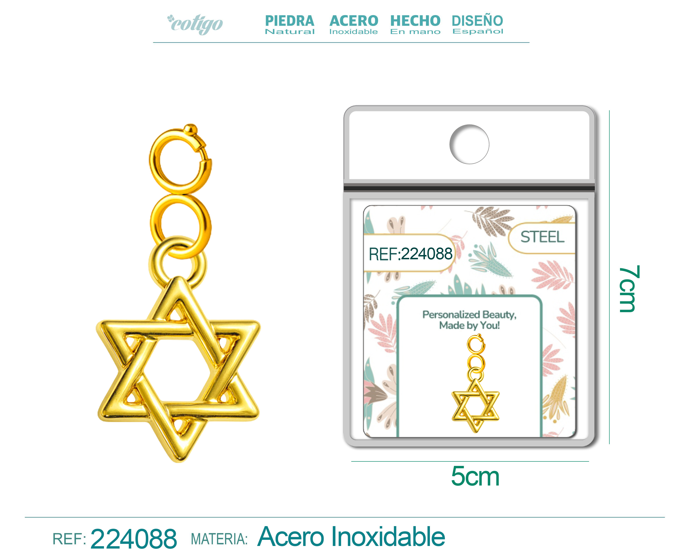 CHARM Acero Dorado Chapado Oro 14 K-con Cierre