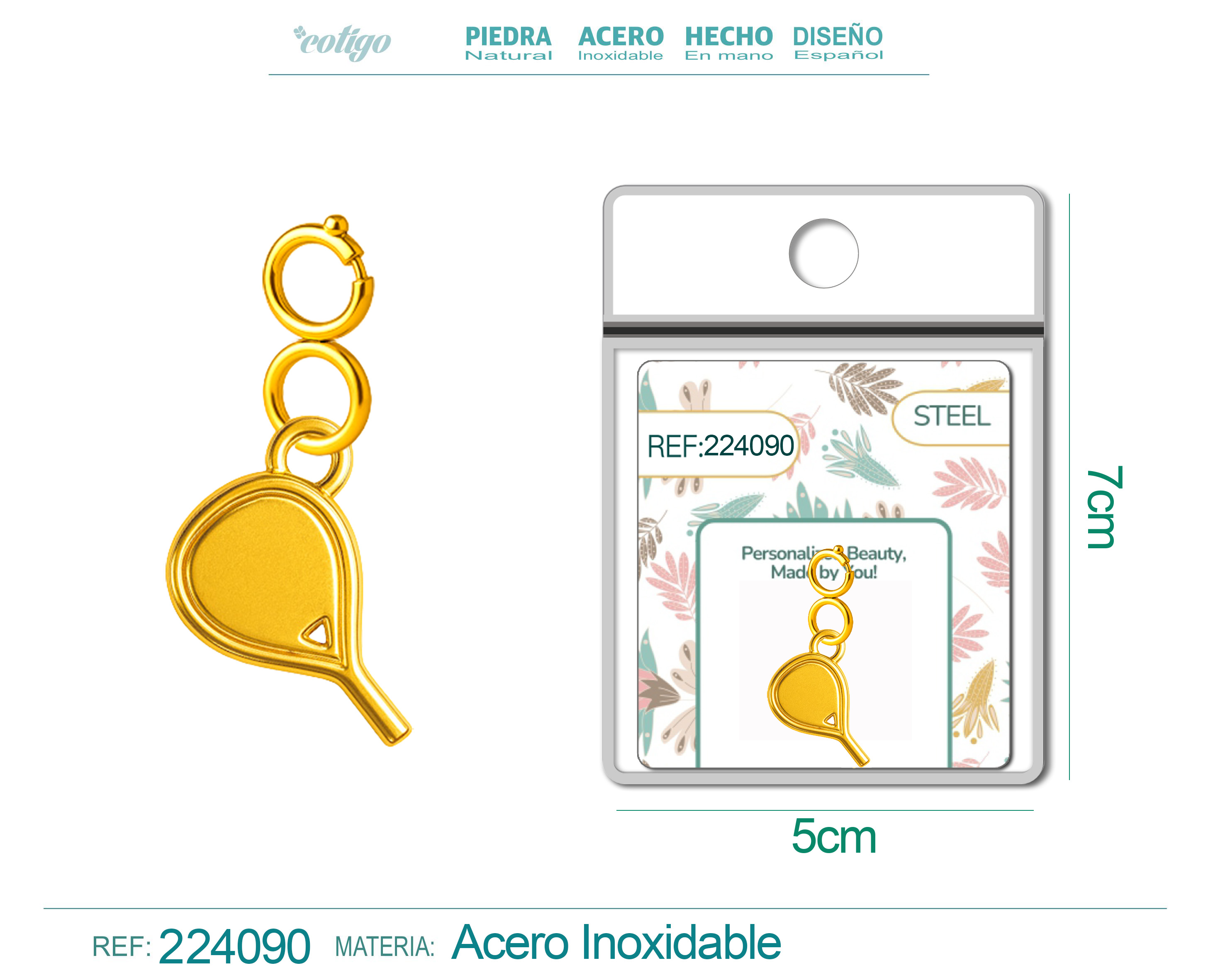 CHARM Acero Dorado Chapado Oro 14 K-con Cierre