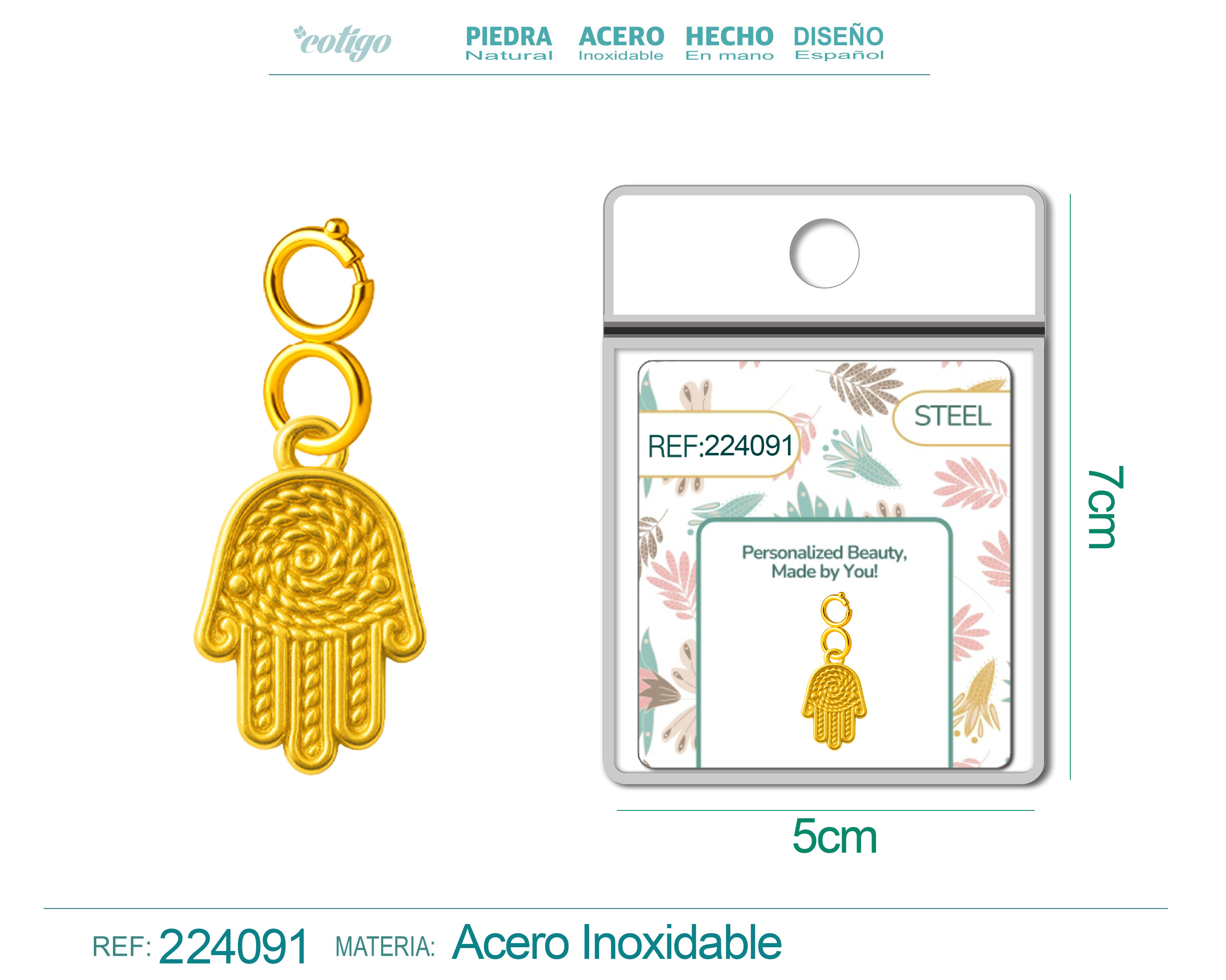 CHARM Acero Dorado Chapado Oro 14 K-con Cierre