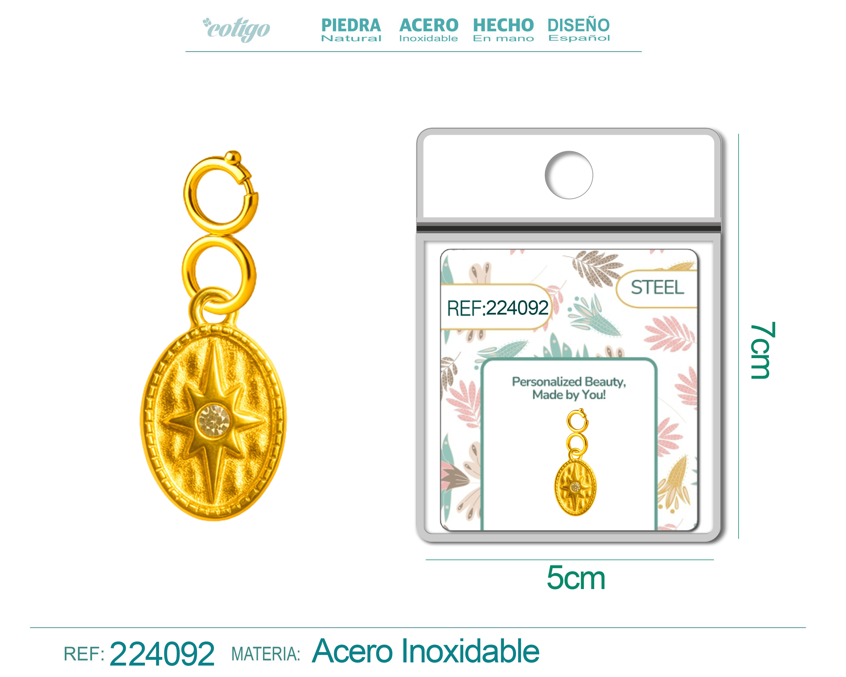 CHARM Acero Dorado Chapado Oro 14 K-con Cierre