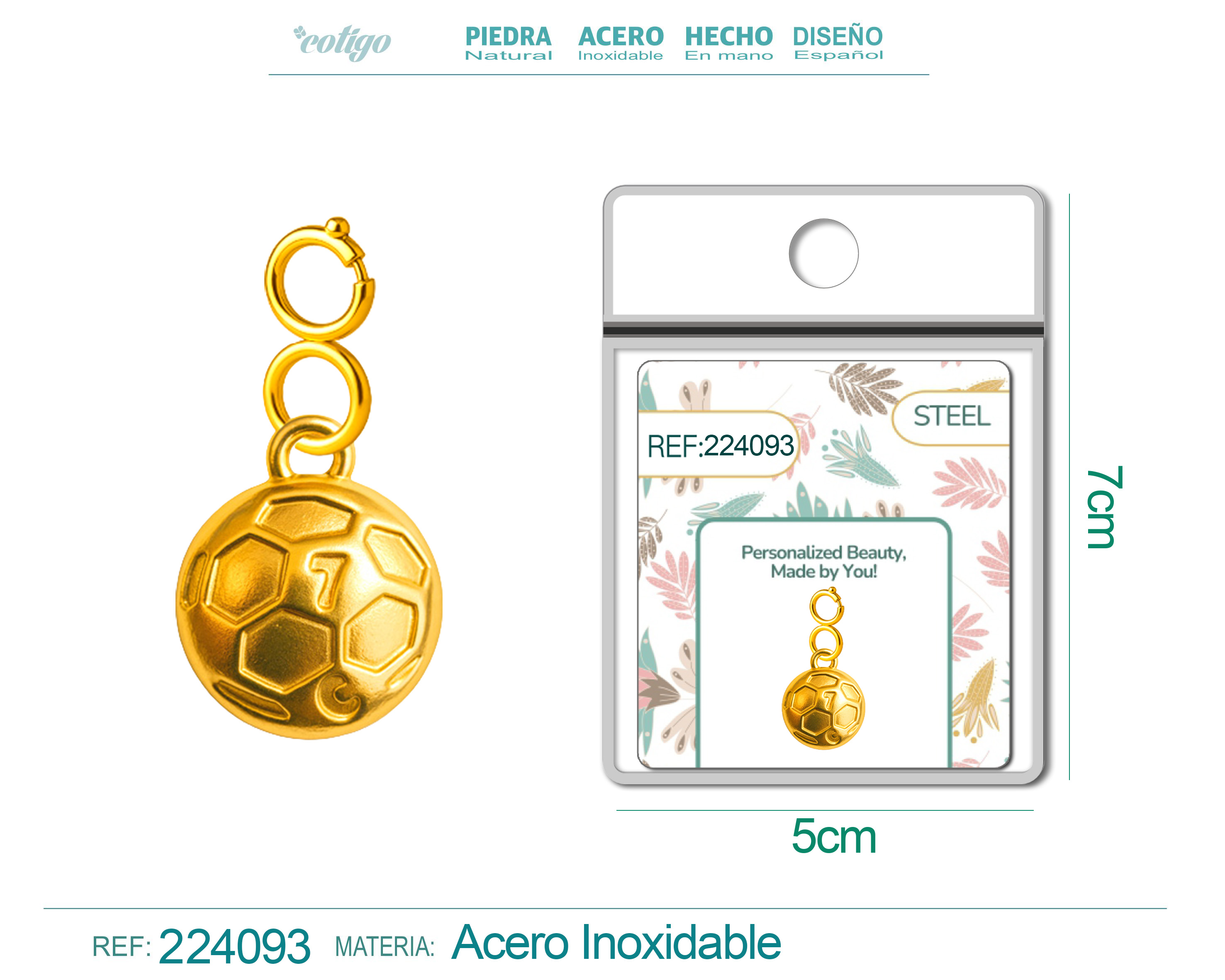 CHARM Acero Dorado Chapado Oro 14 K-con Cierre