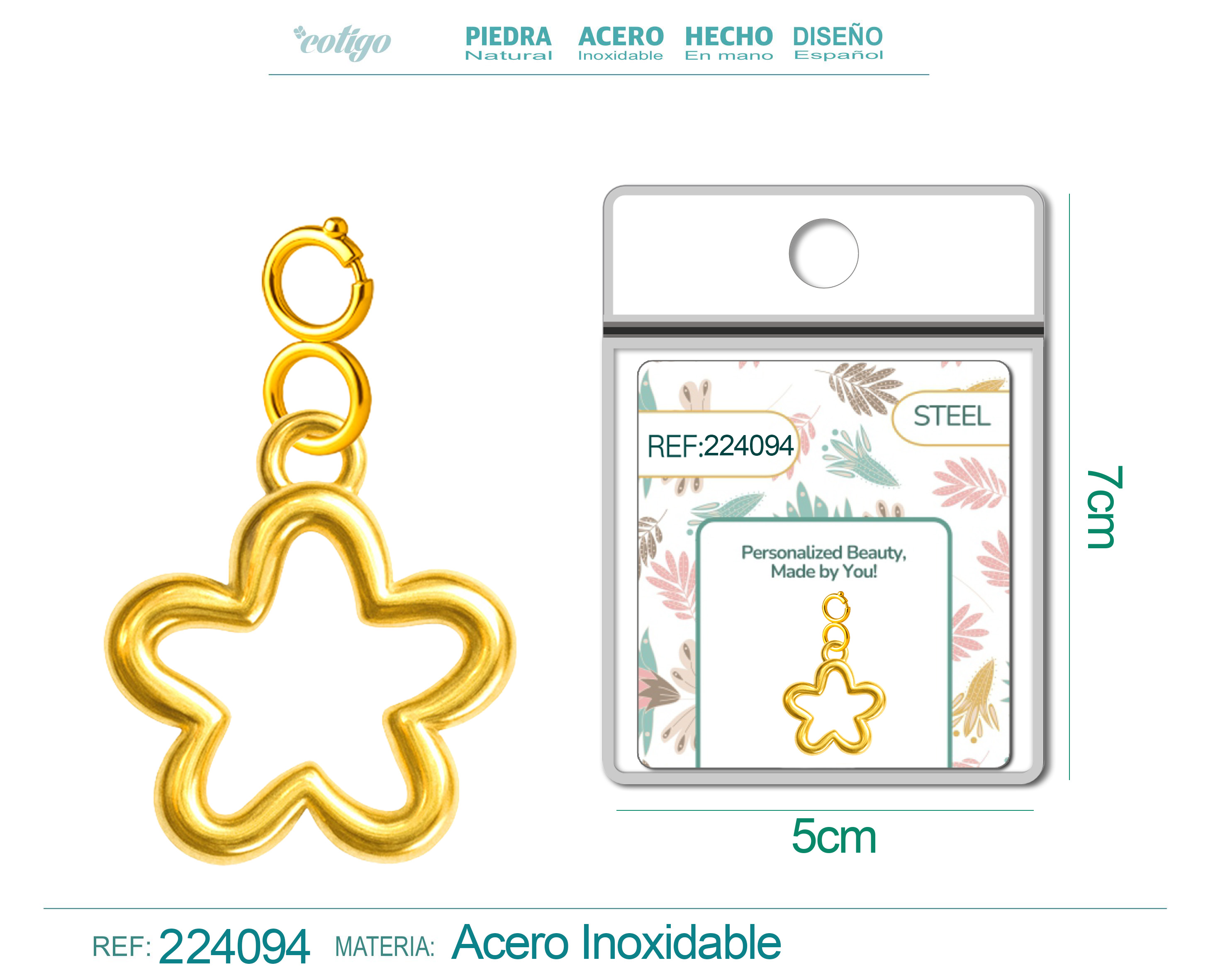 CHARM Acero Dorado Chapado Oro 14 K-con Cierre