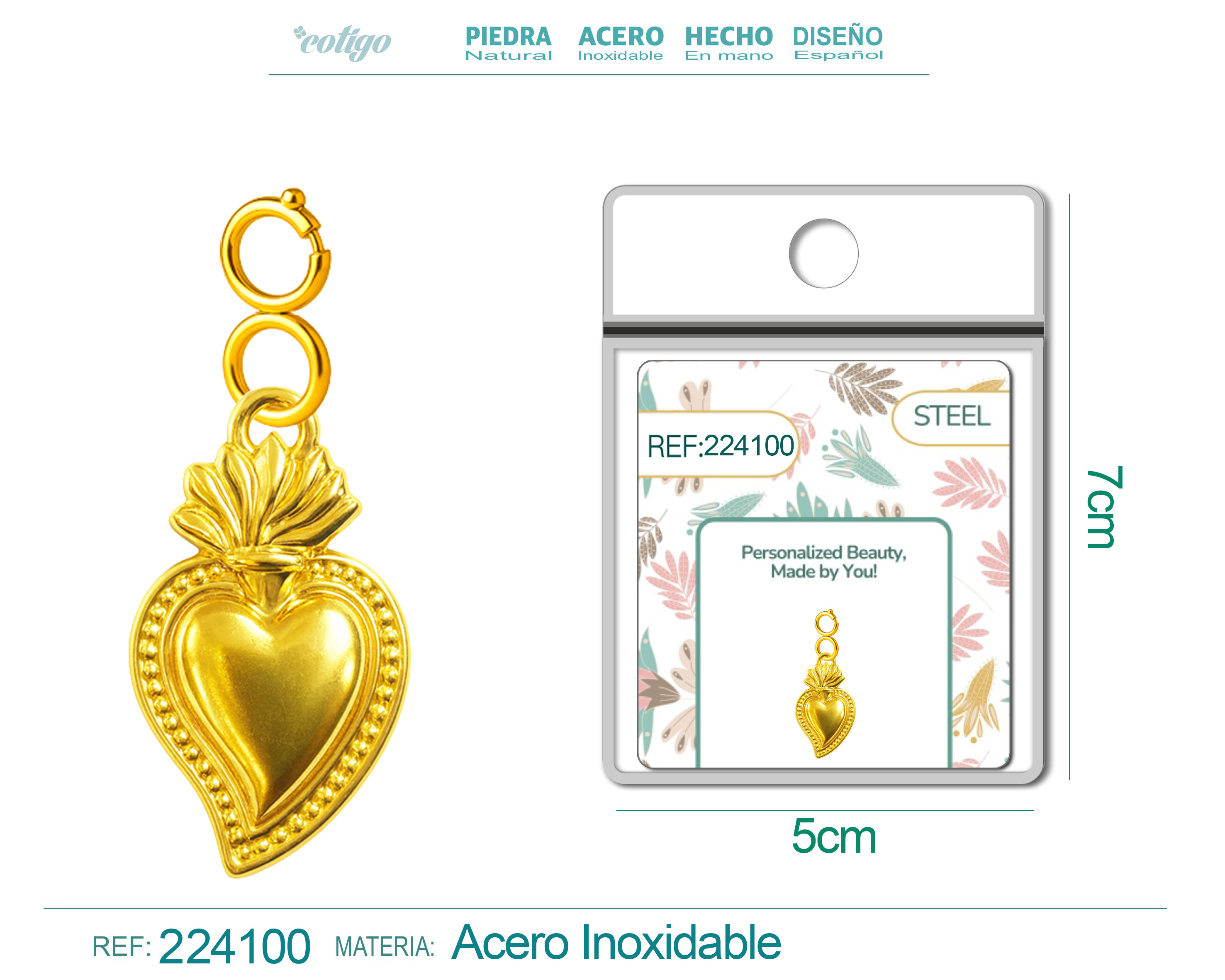 CHARM Acero Dorado Chapado Oro 14 K-con Cierre