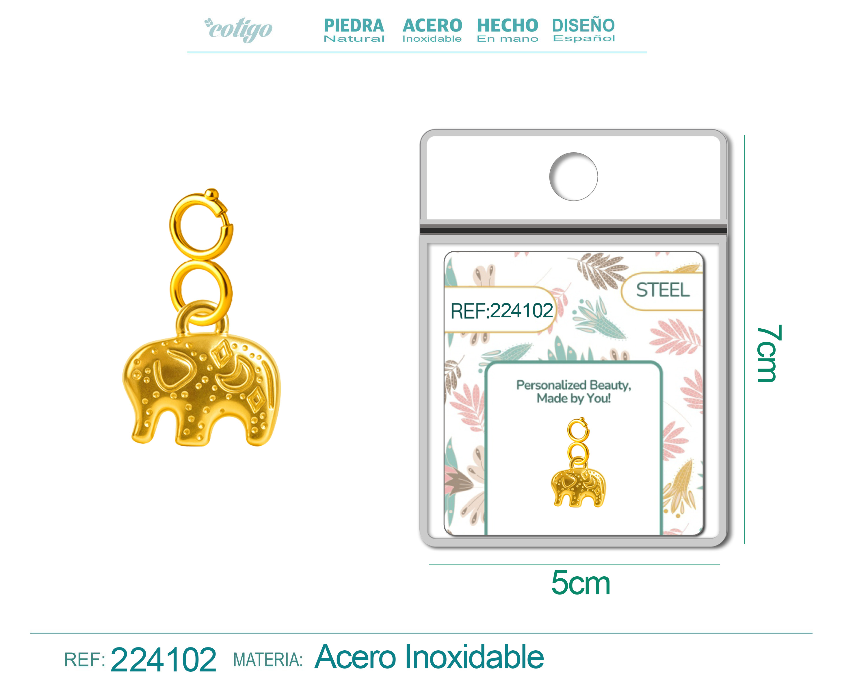 CHARM Acero Dorado Chapado Oro 14 K-con Cierre