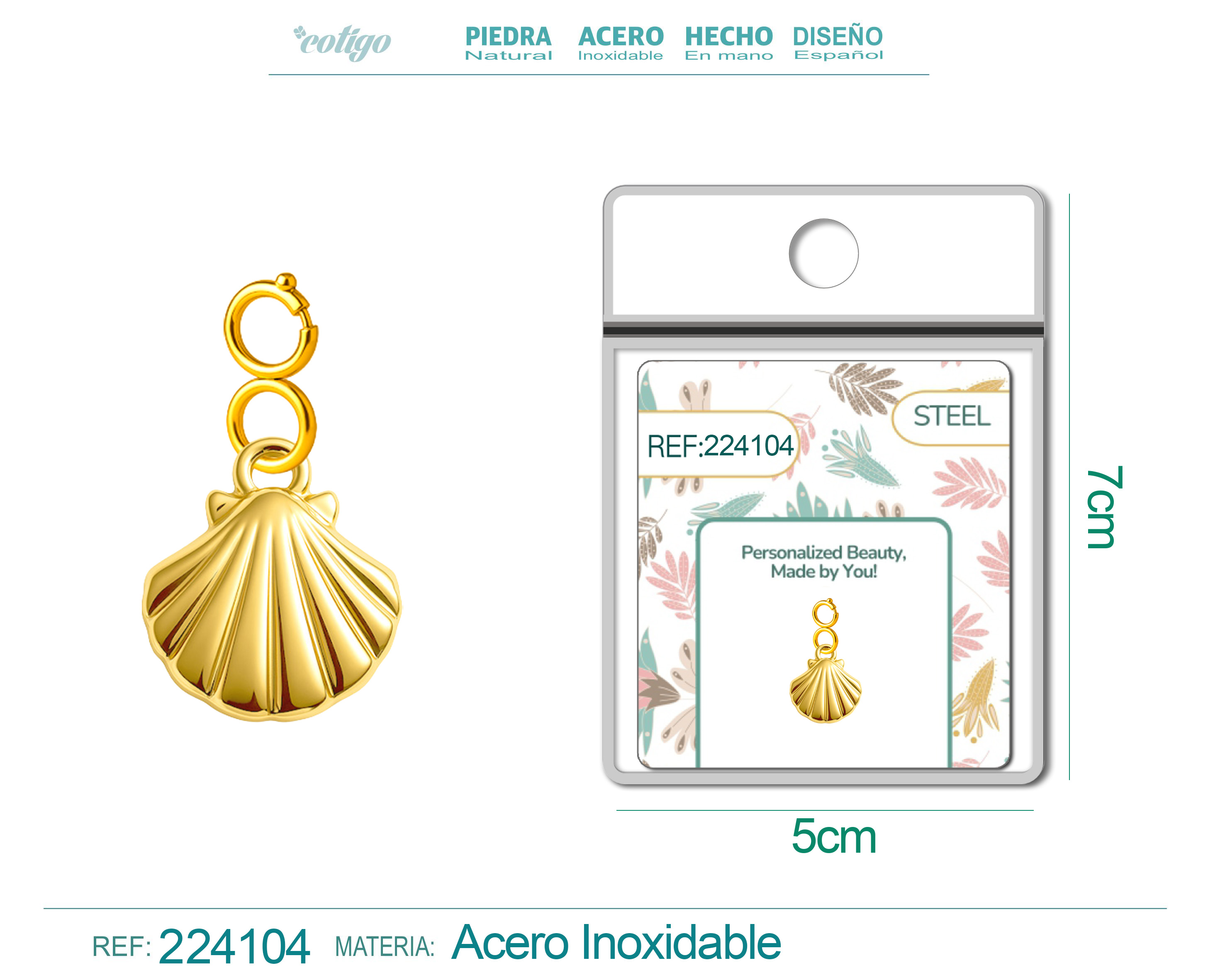 CHARM Acero Dorado Chapado Oro 14 K-con Cierre