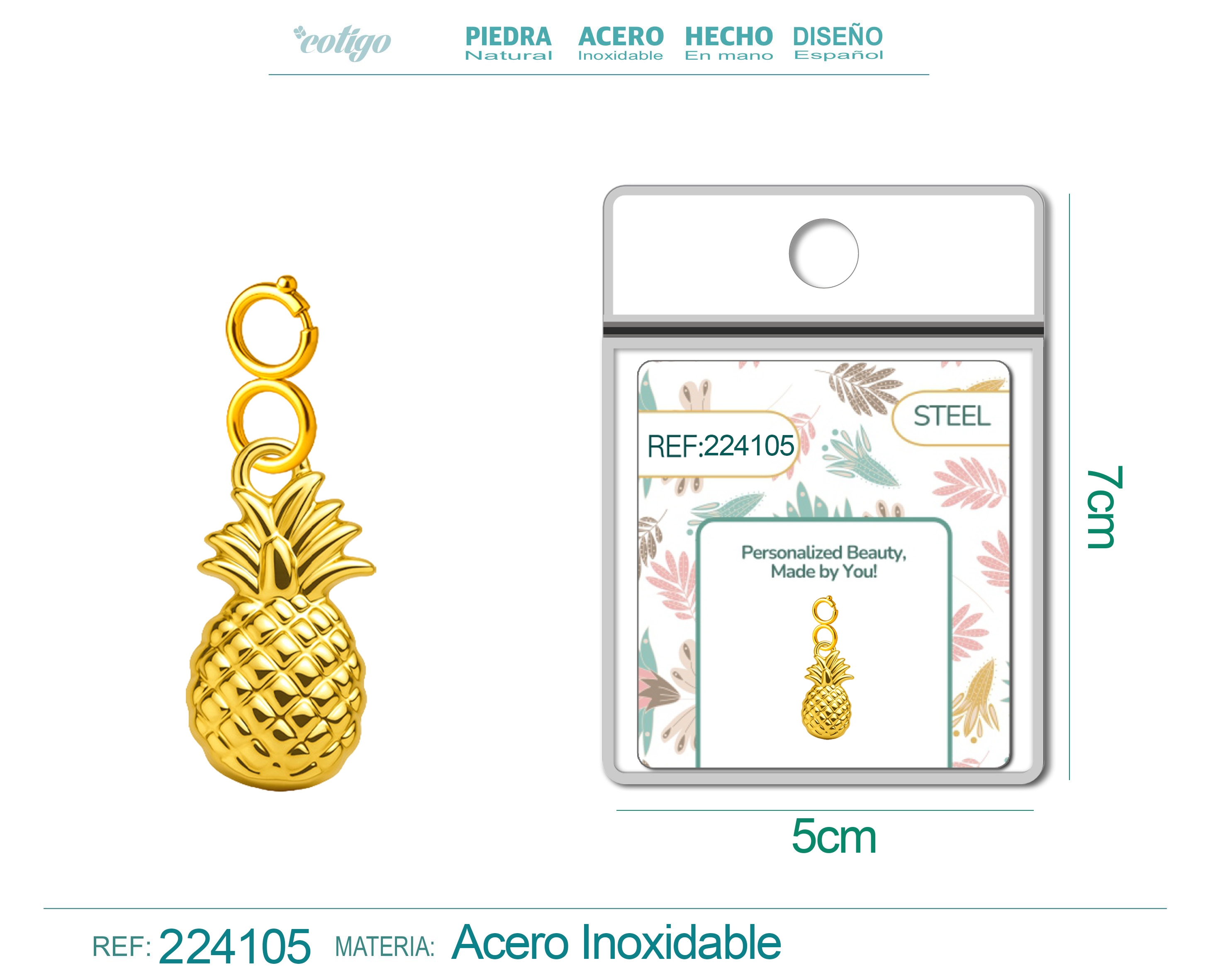 CHARM Acero Dorado Chapado Oro 14 K-con Cierre
