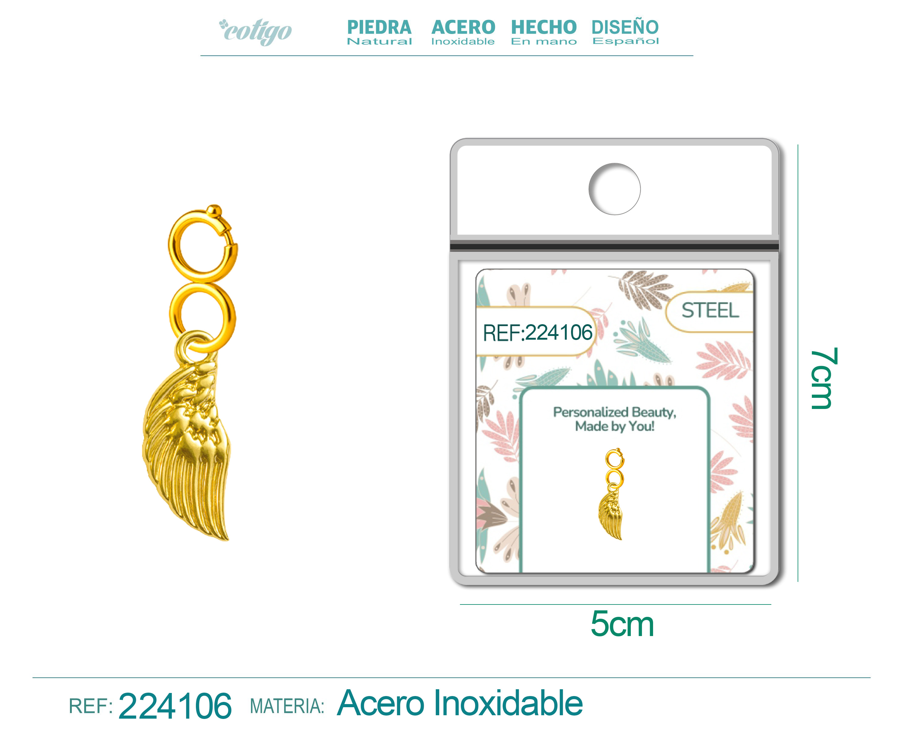 CHARM Acero Dorado Chapado Oro 14 K-con Cierre