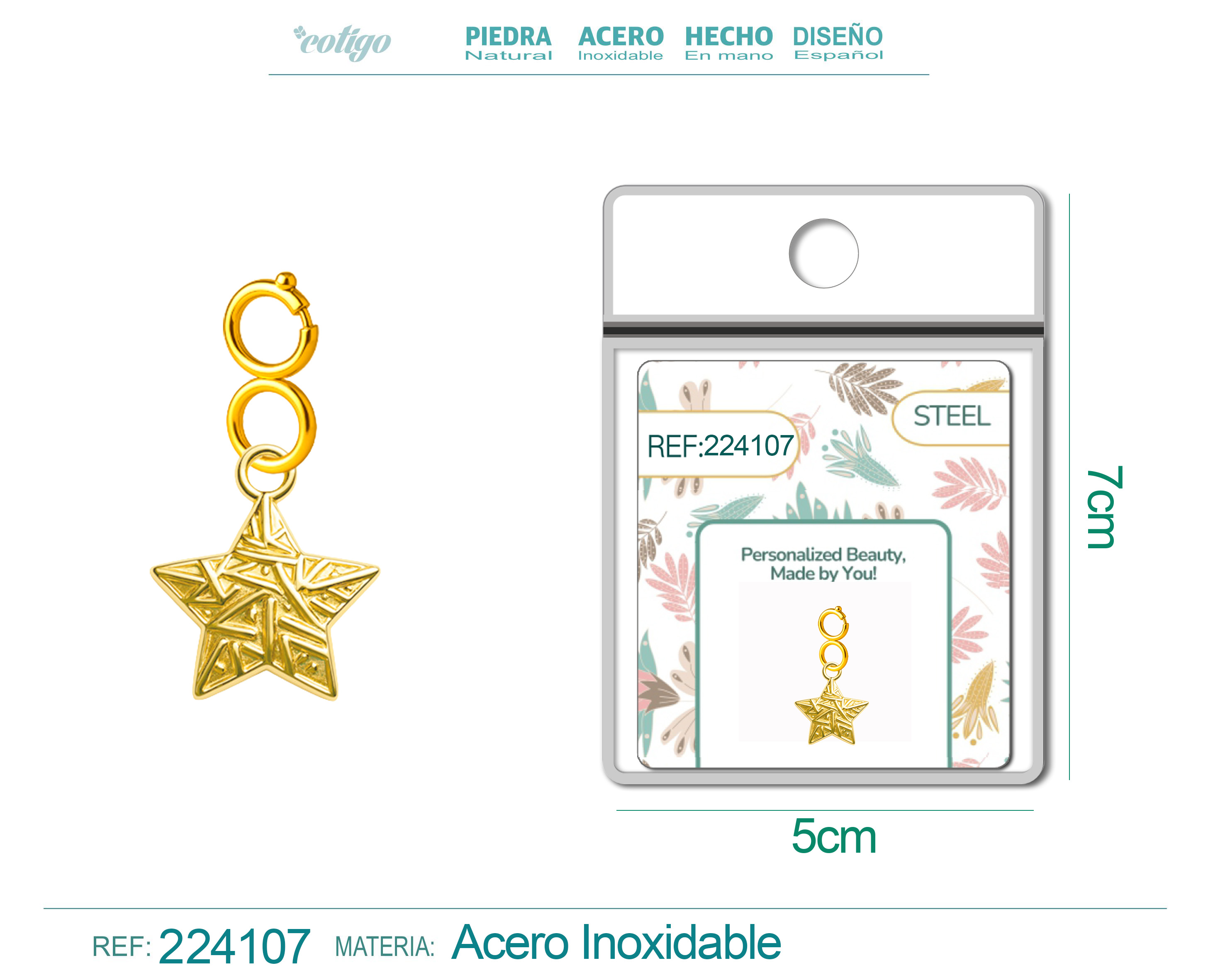 CHARM Acero Dorado Chapado Oro 14 K-con Cierre