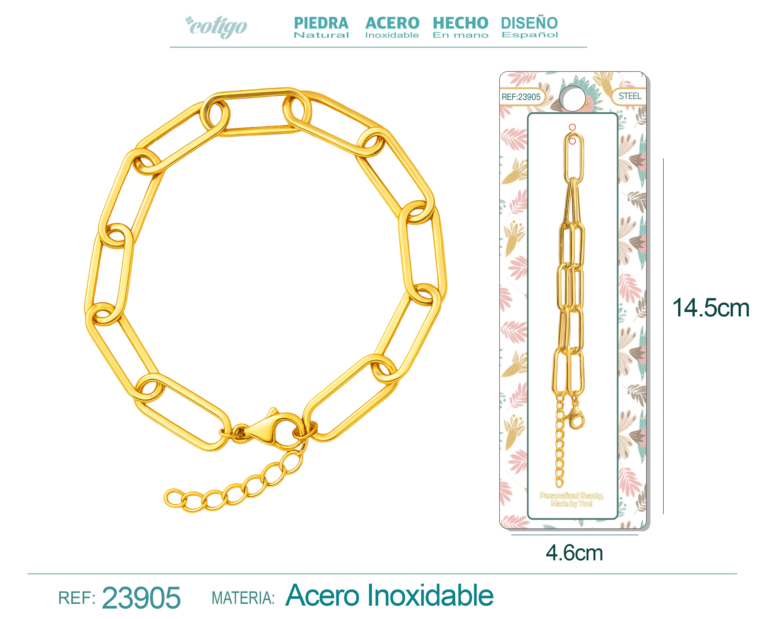 Collar de Cadena Acero color Dorado para CHARM