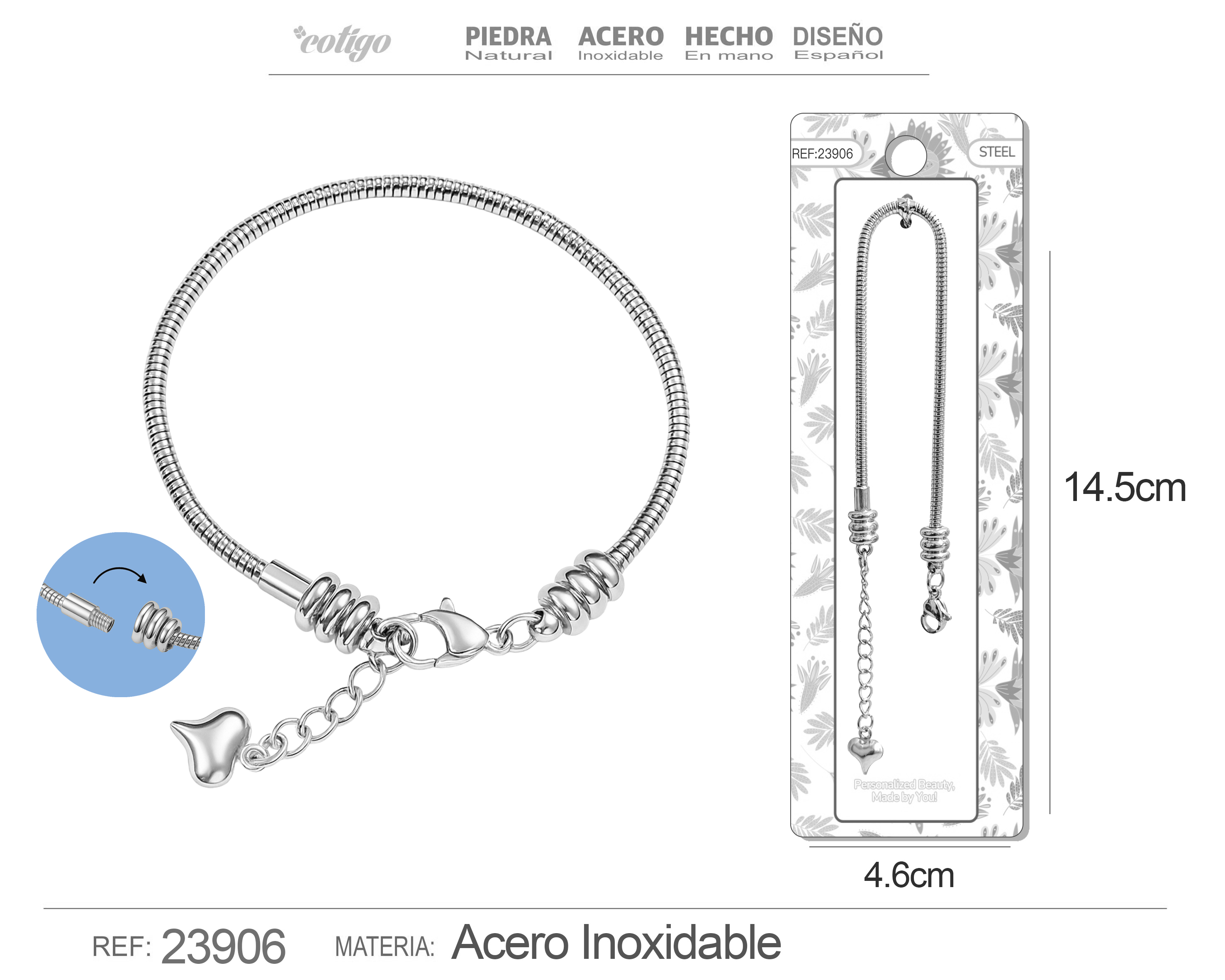 Pulsera de Cadena Acero color Plateado para CHARM