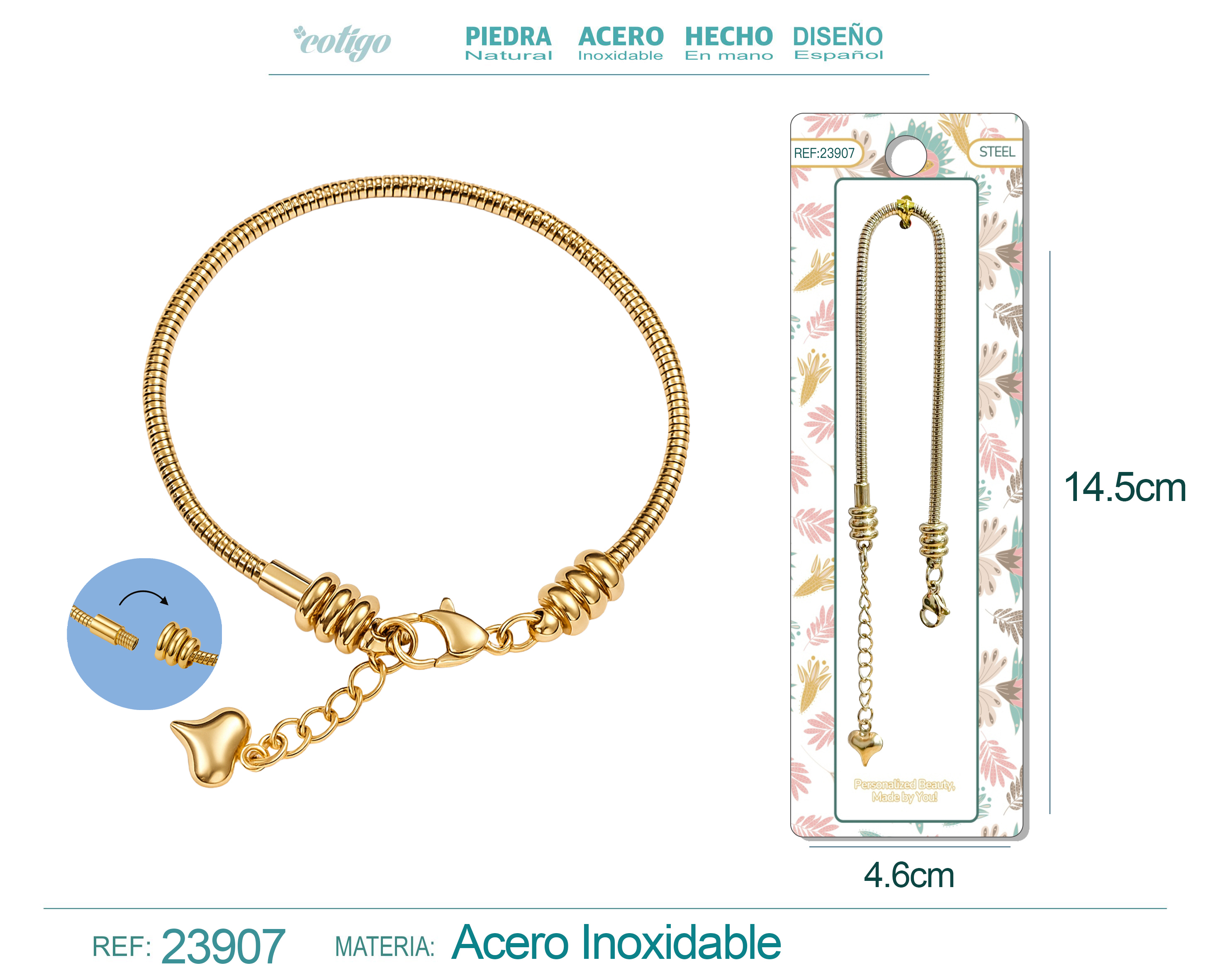 Pulsera de Cadena Acero color Dorado para CHARM