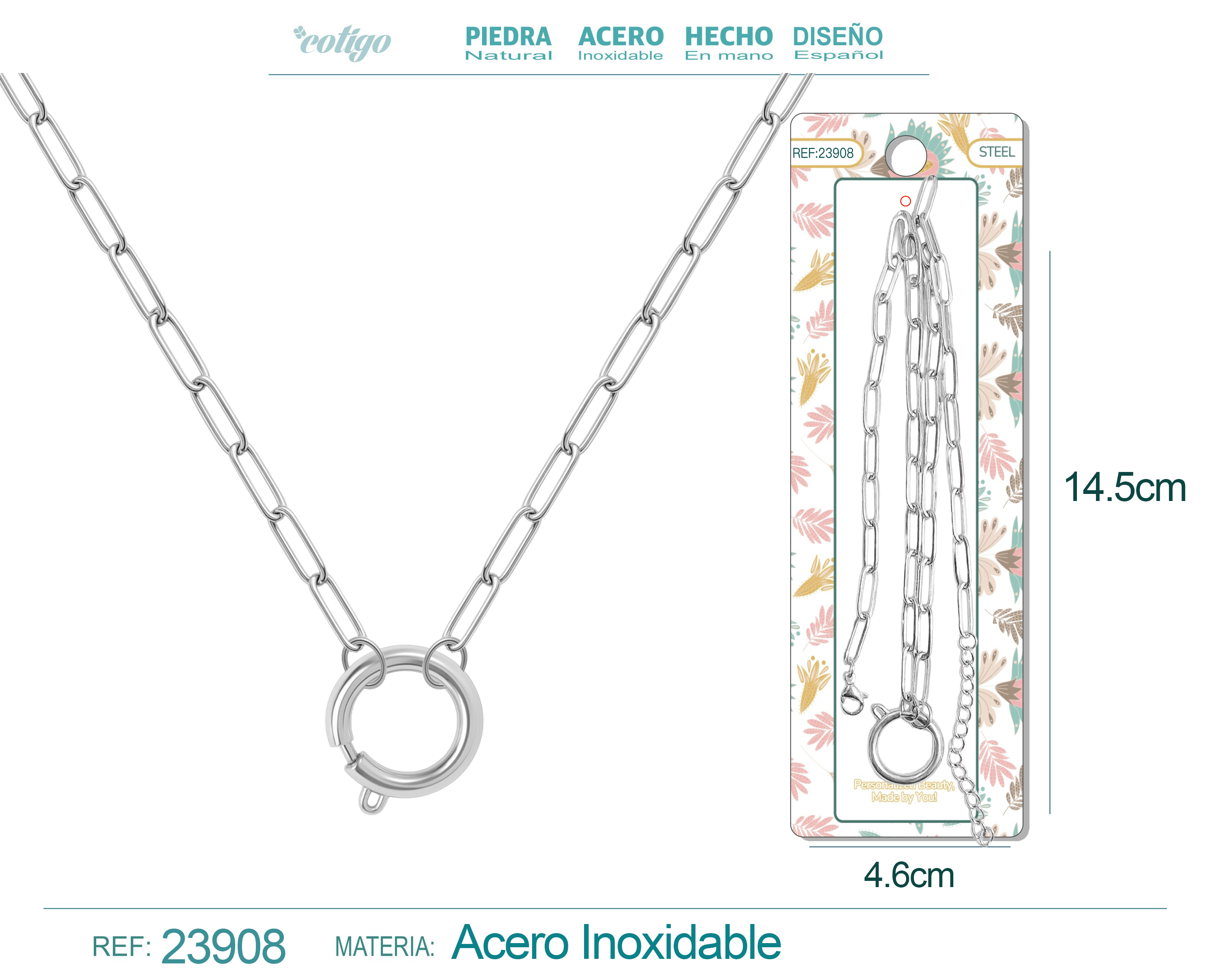 Collar de Cadena Acero color Plateado para CHARM