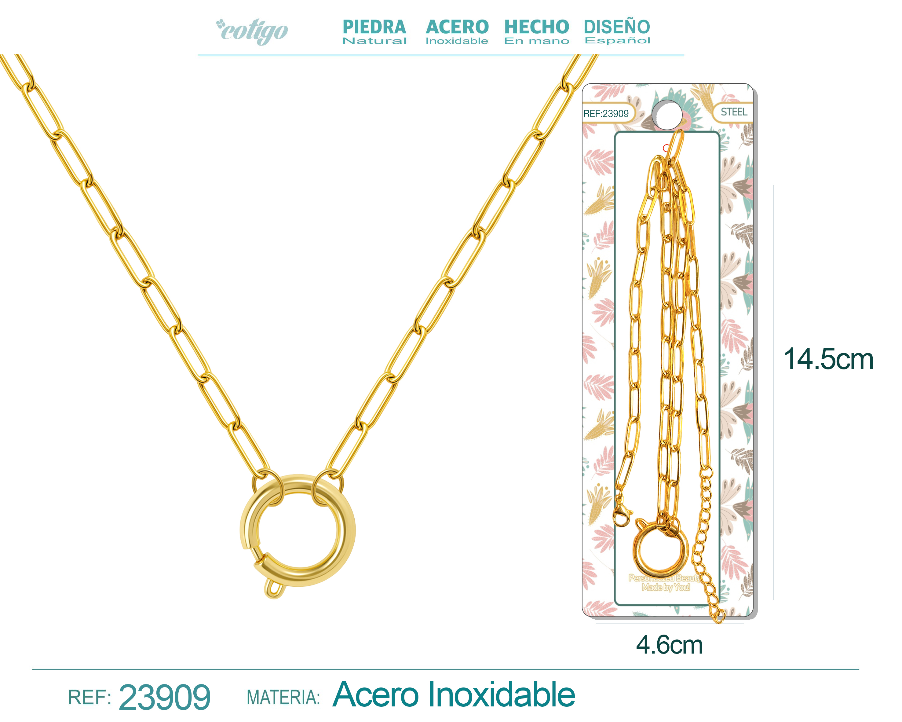 Collar de Cadena Acero color Dorado para CHARM