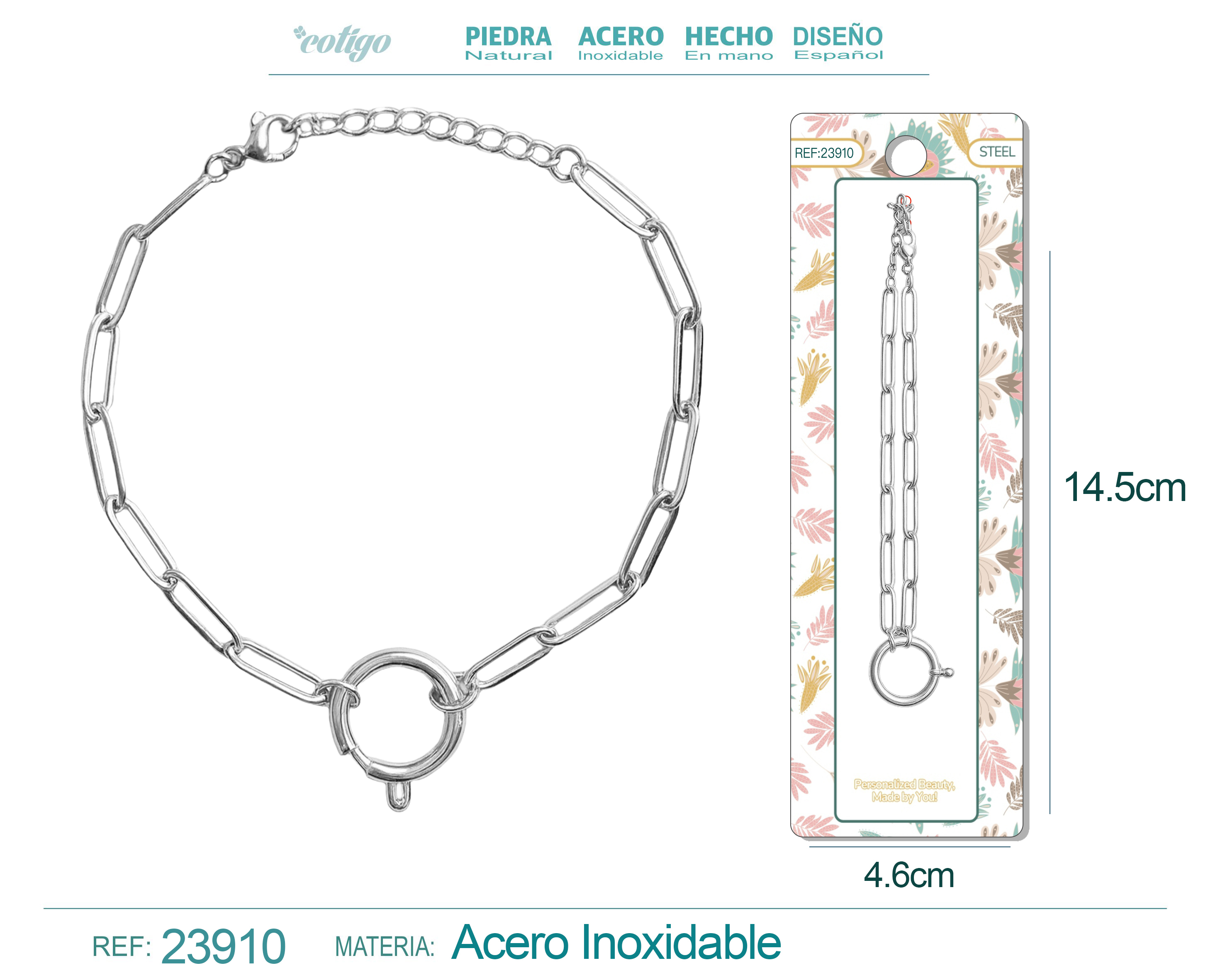 Collar de Cadena Acero color Plateado para CHARM
