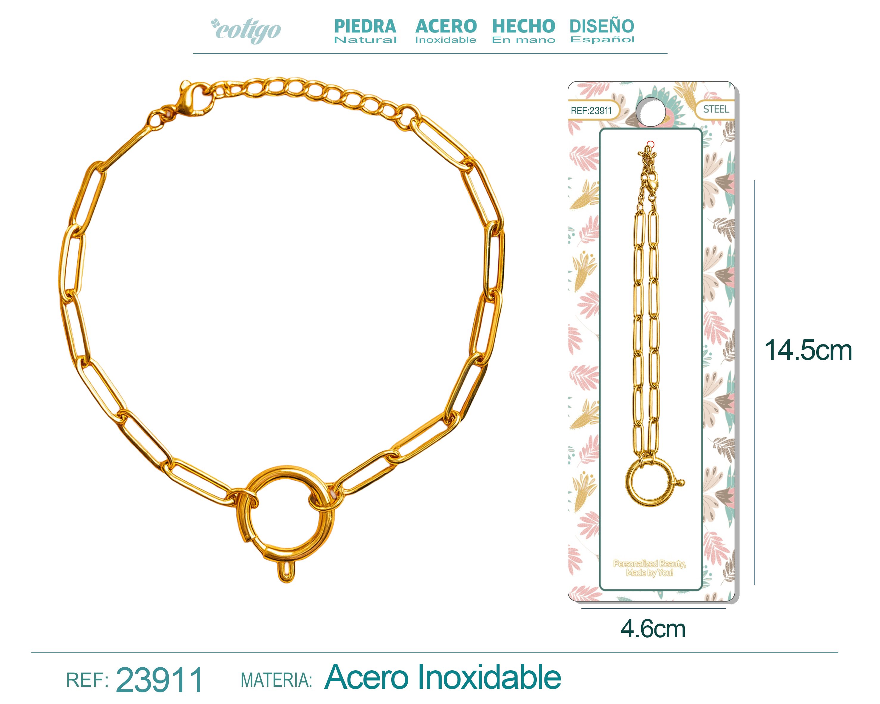 Collar de Cadena Acero color Dorado para CHARM