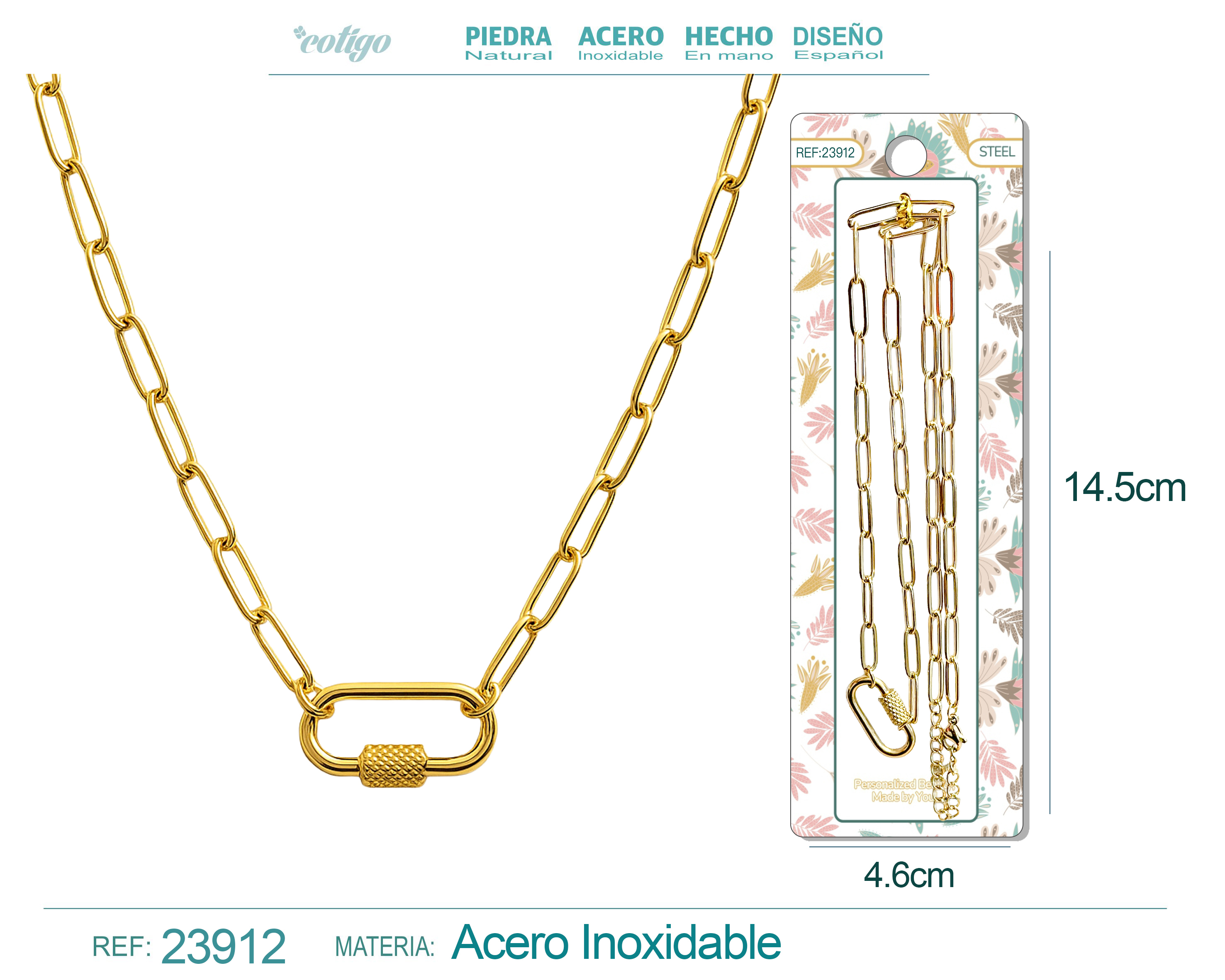 Collar de Cadena Acero color Dorado para CHARM