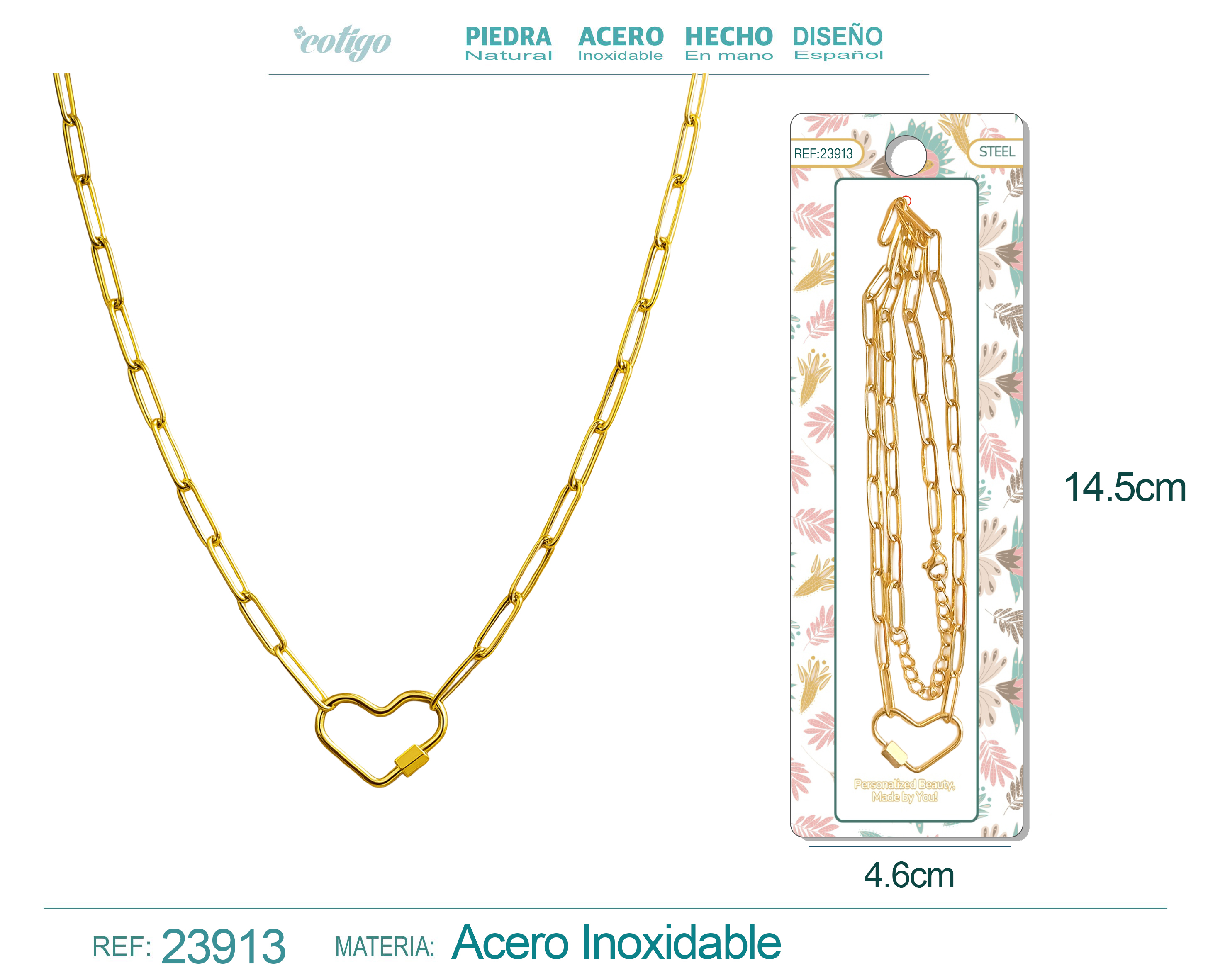 Collar de Cadena Acero color Dorado para CHARM