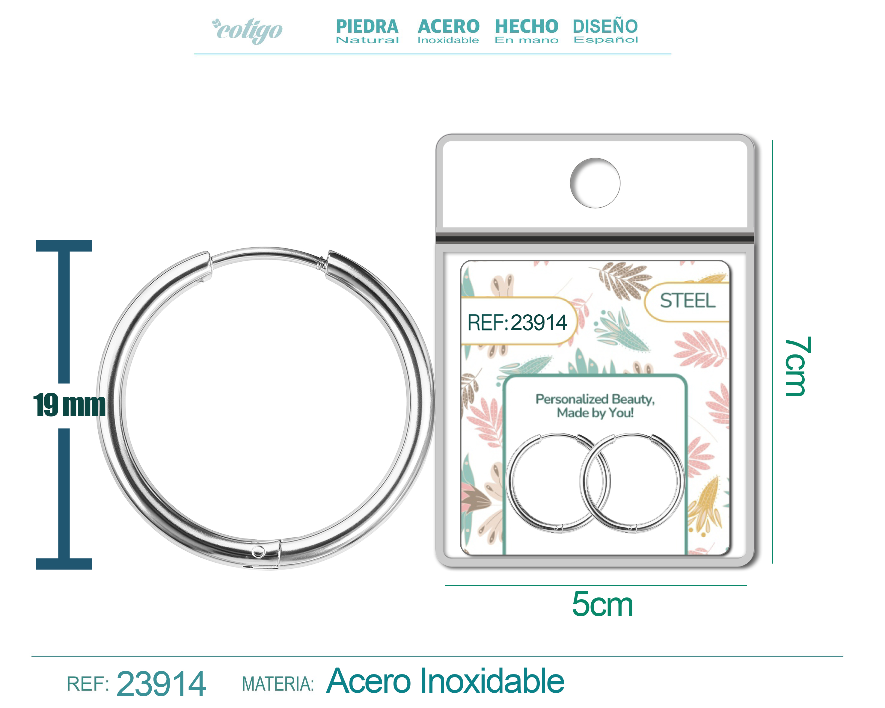 Pendiente de Aro Acero 16mm color Plateado para CHARM