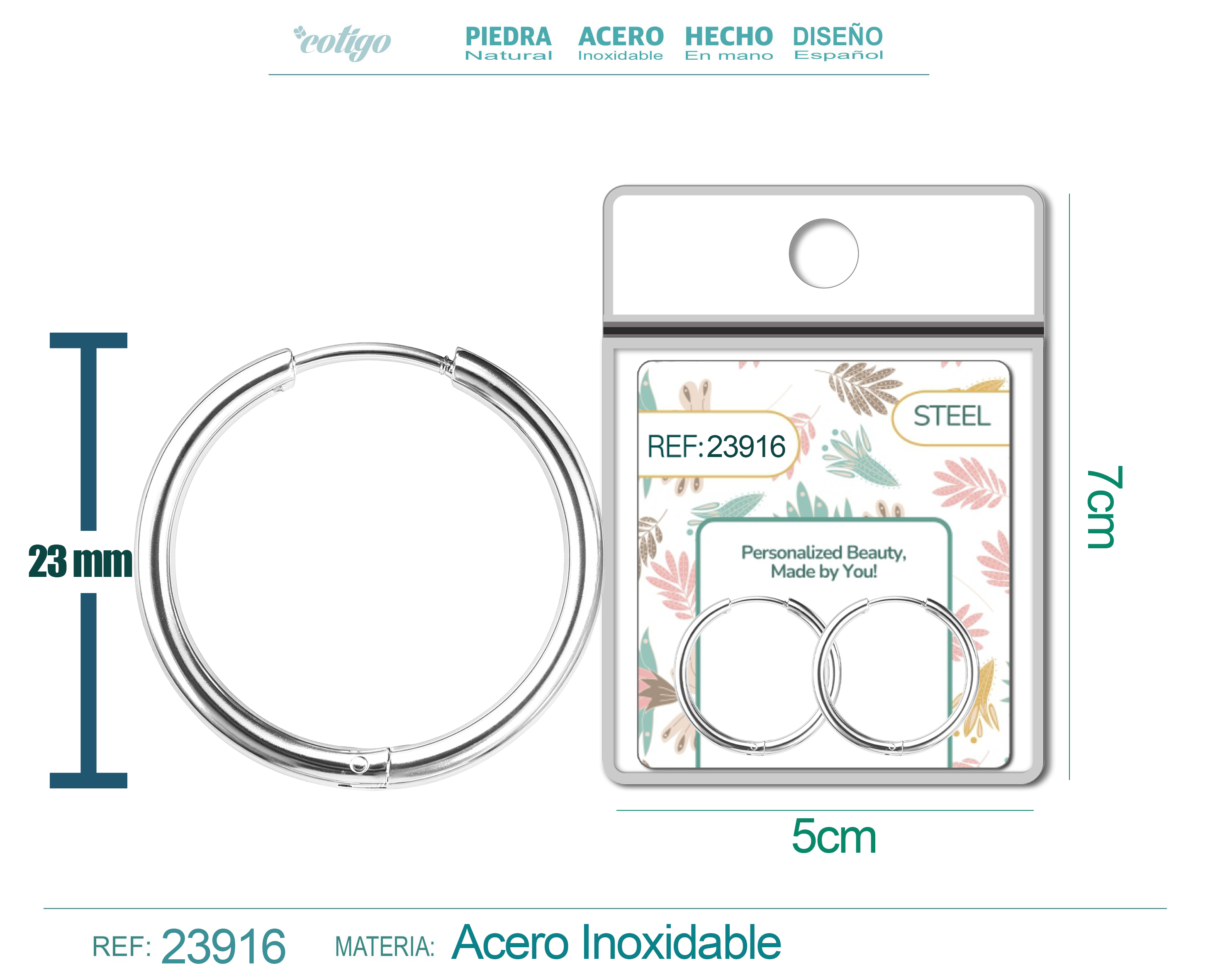Pendiente de Aro Acero 20mm color Plateado para CHARM