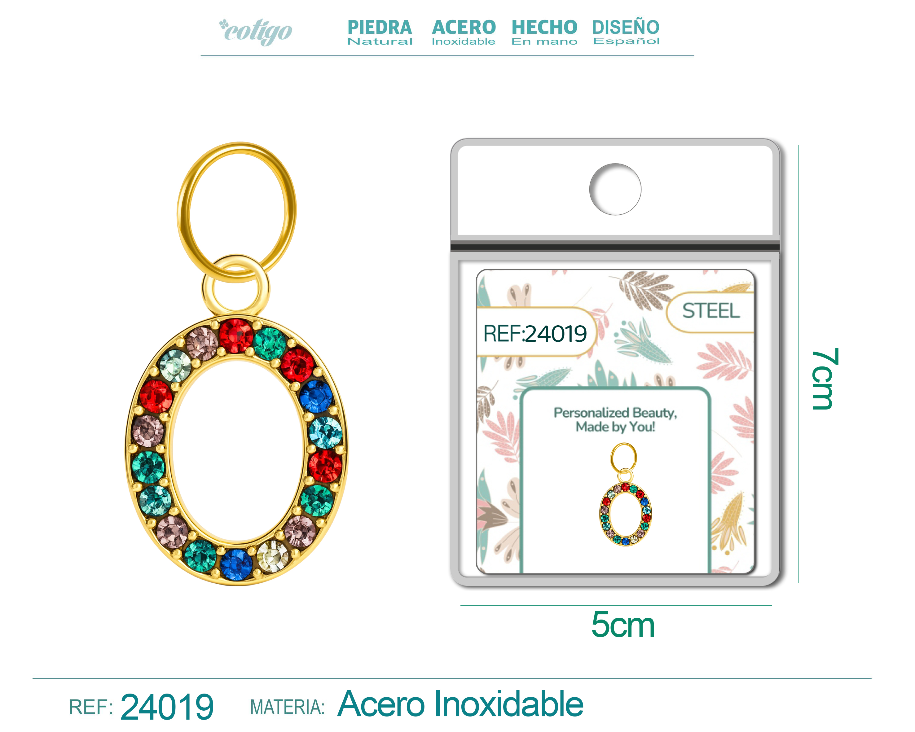 CHARM de Número 0 Acero color Dorado con Circonita