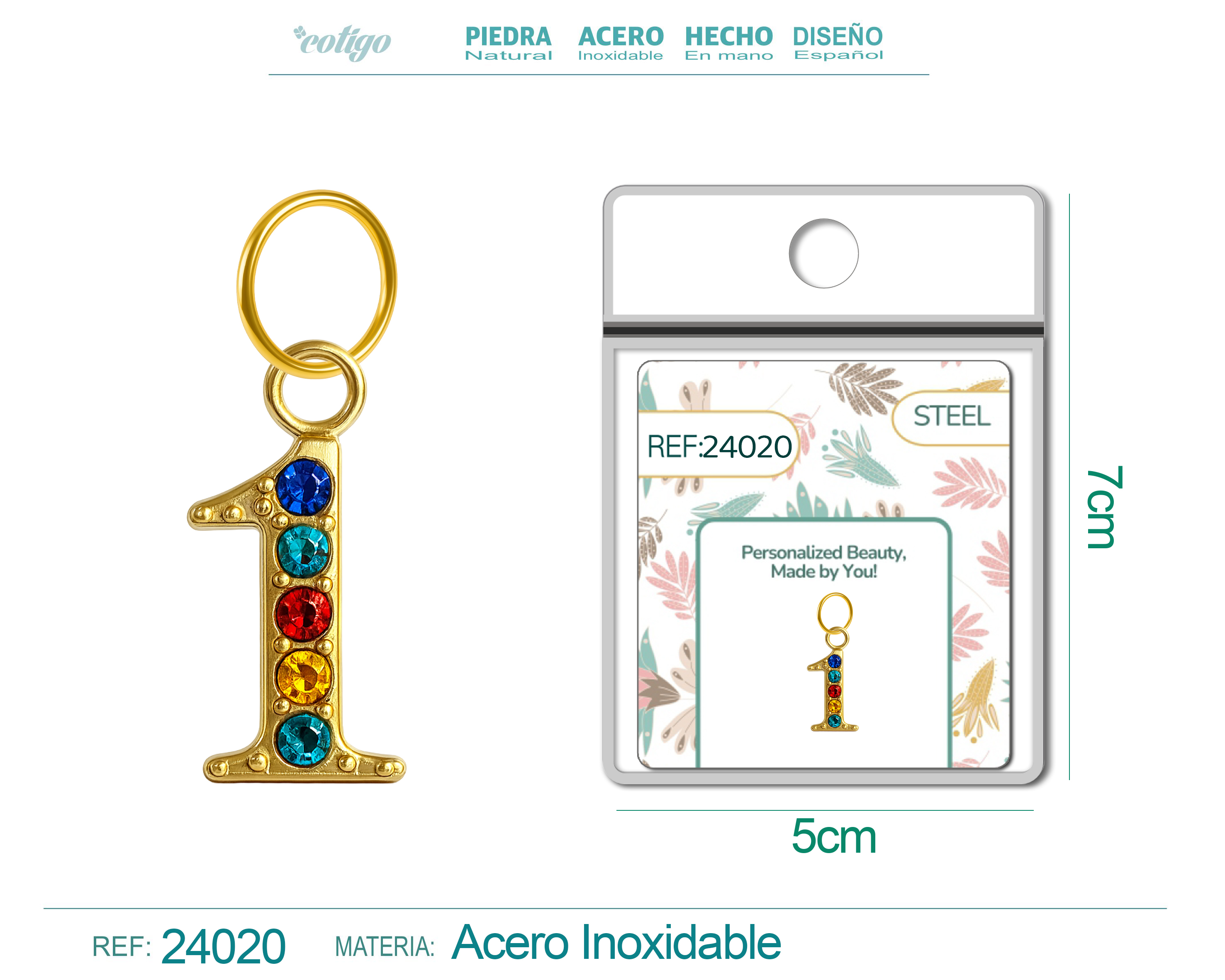 CHARM de Número 1 Acero color Dorado con Circonita