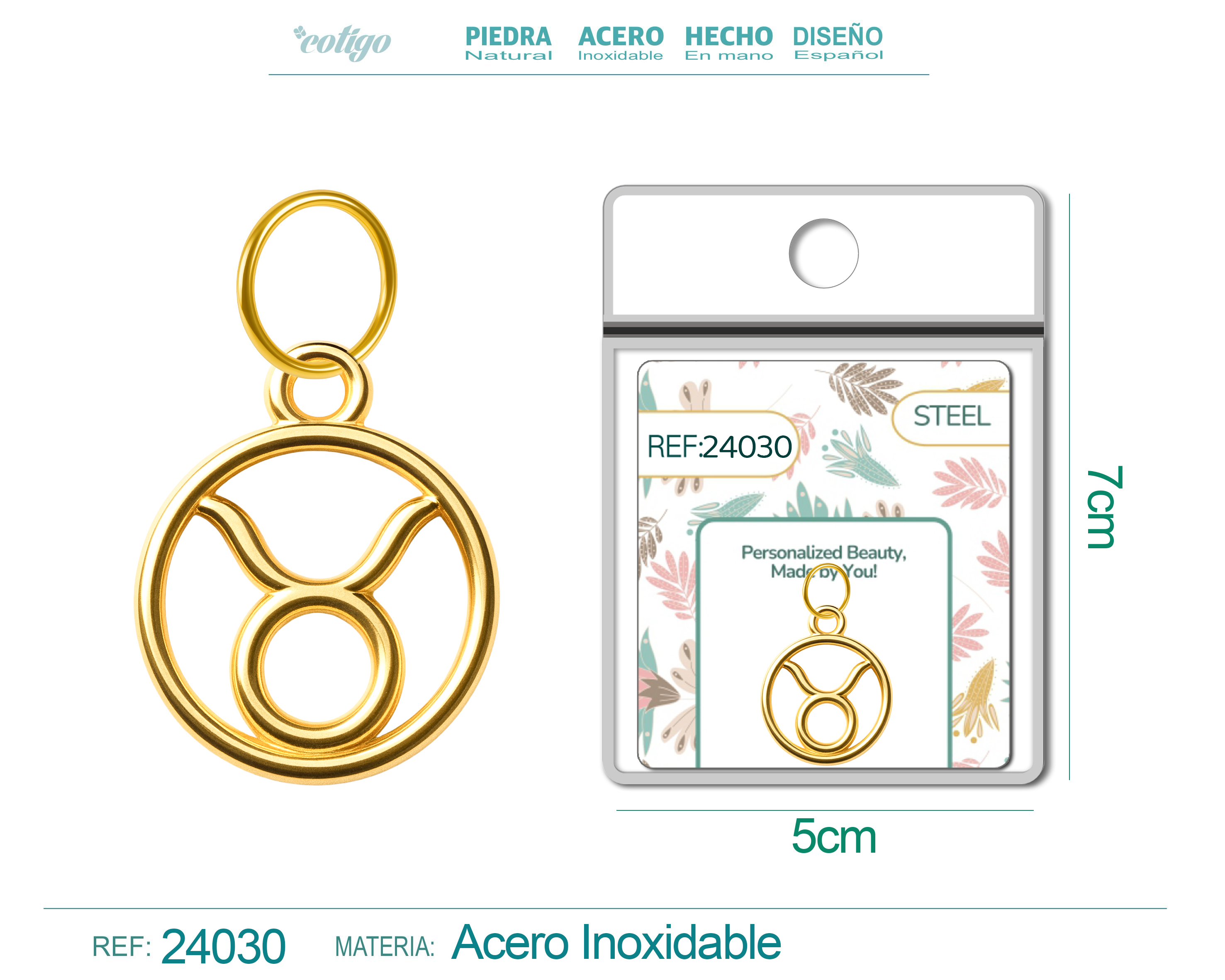CHARM de Zodíaco Touro Acero color Dorado