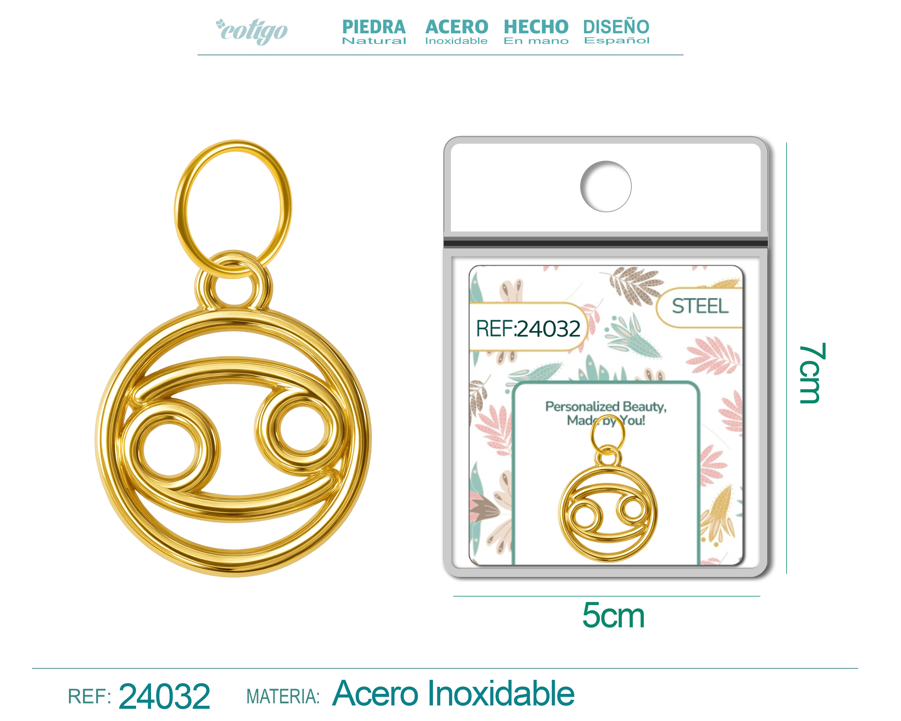 CHARM de Zodíaco Cancer Acero color Dorado