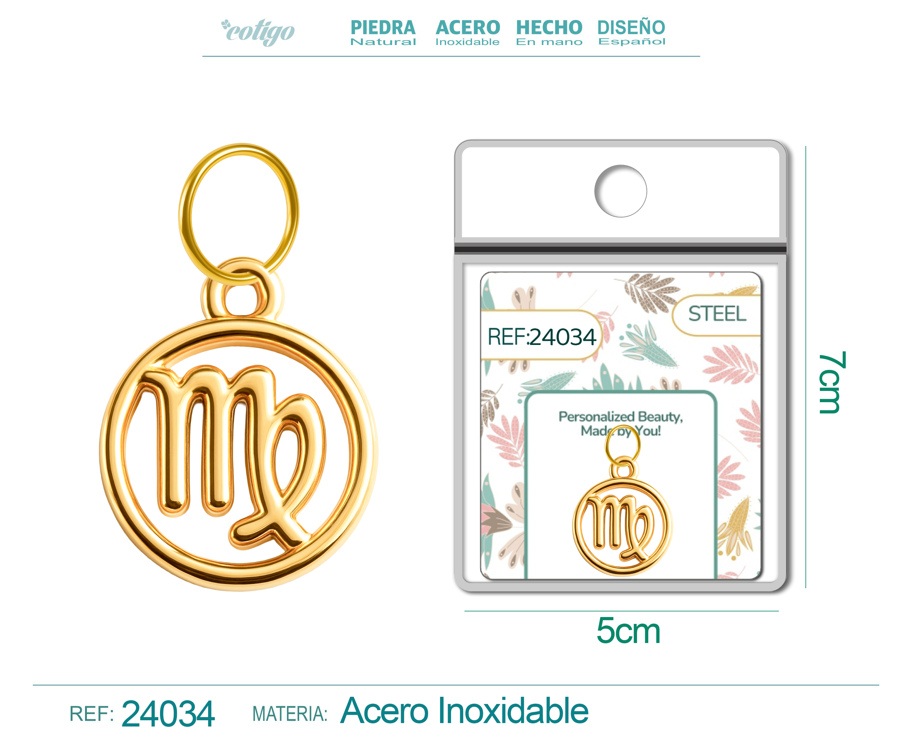 CHARM de Zodíaco Virgem Acero color Dorado
