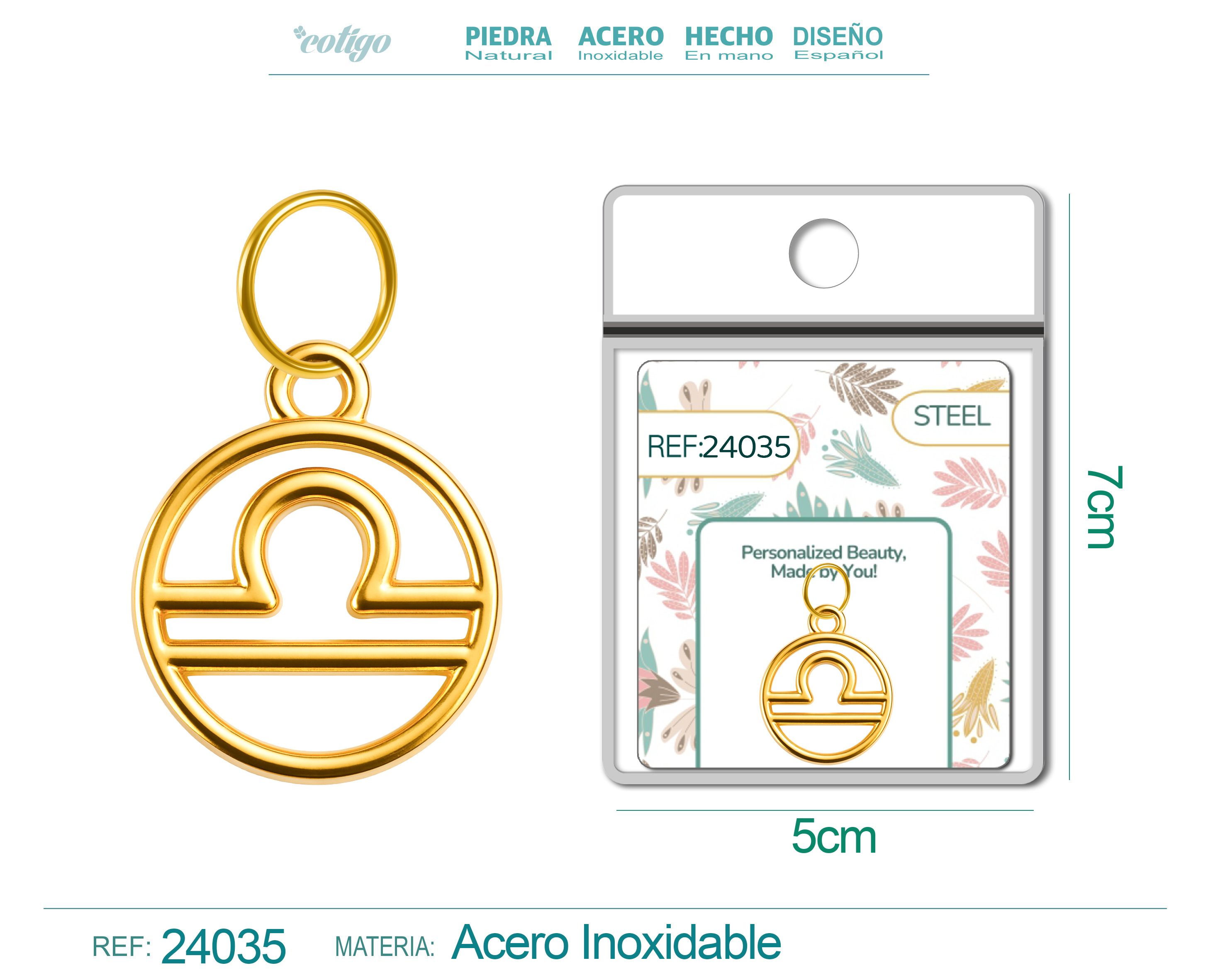CHARM de Zodíaco Balanza Acero color Dorado