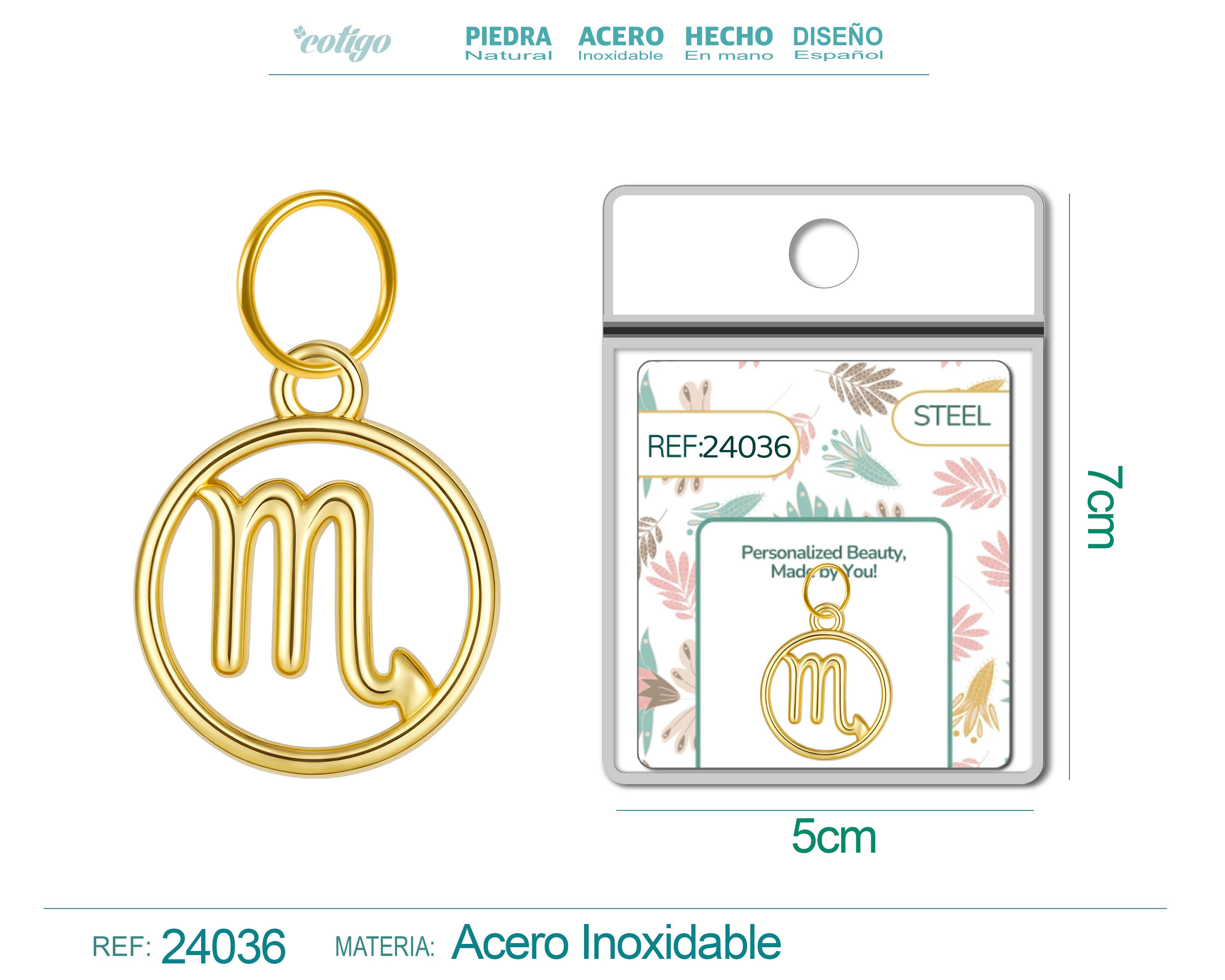 CHARM de Zodíaco Escorpio Acero color Dorado