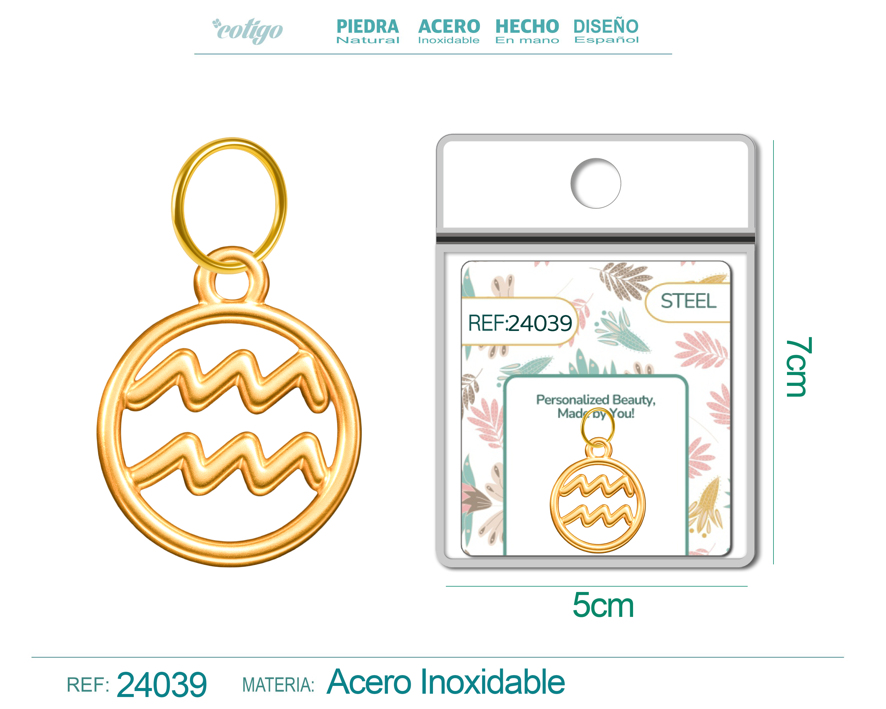 CHARM de Zodíaco Aquário Acero color Dorado