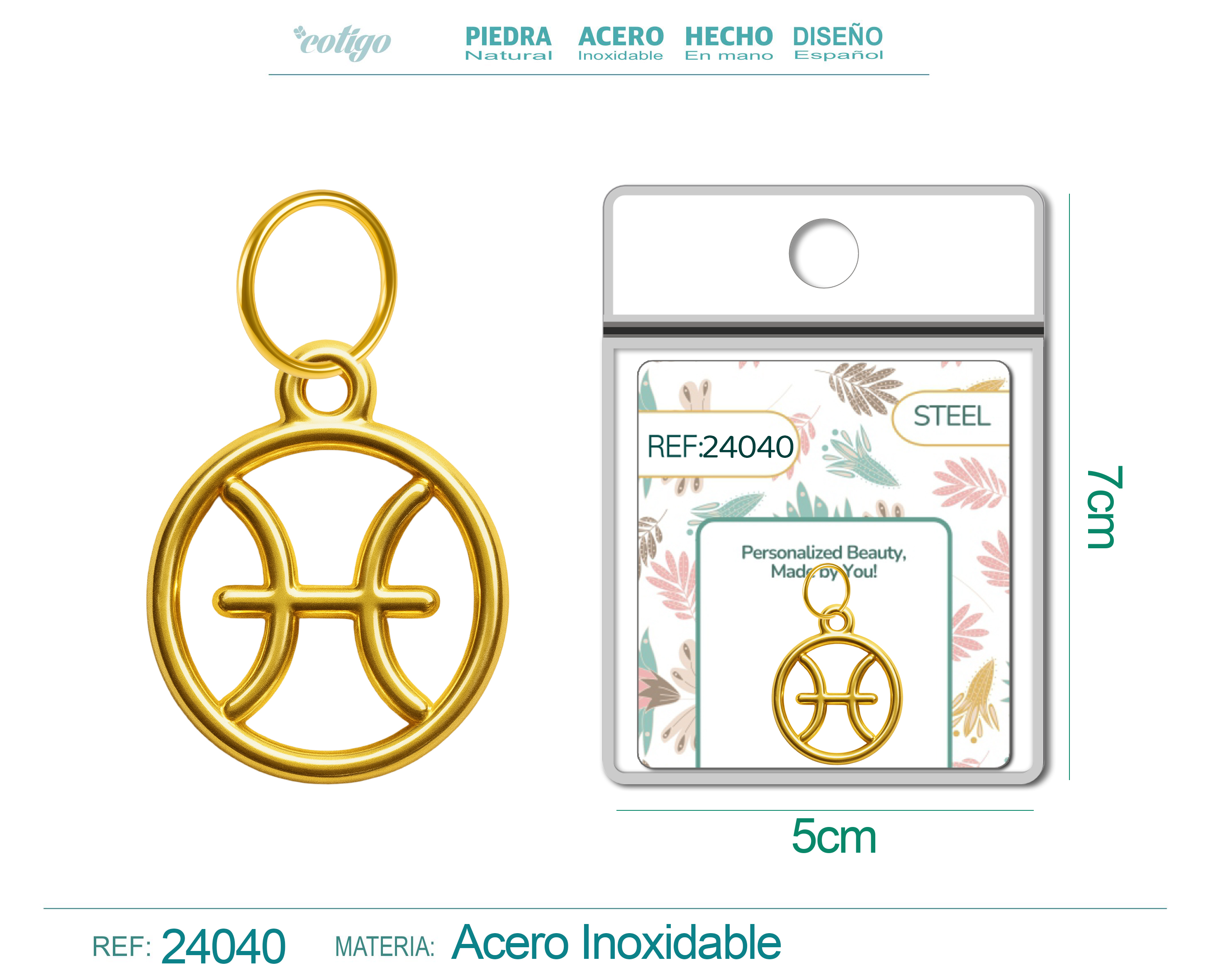 CHARM de Zodíaco Peixes Acero color Dorado