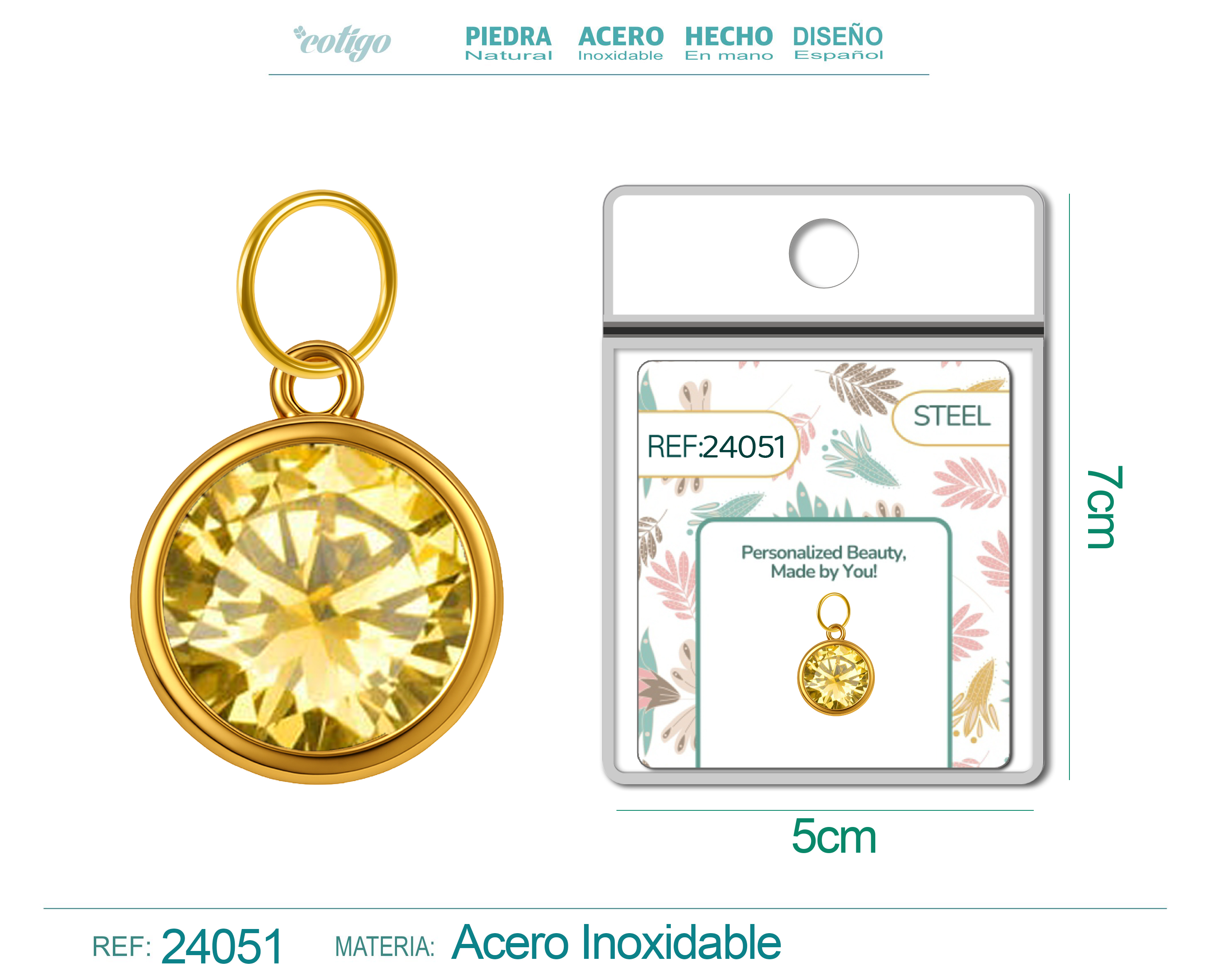 CHARM Acero Dorado con piedra Nacimiento de NOVIEMBRE