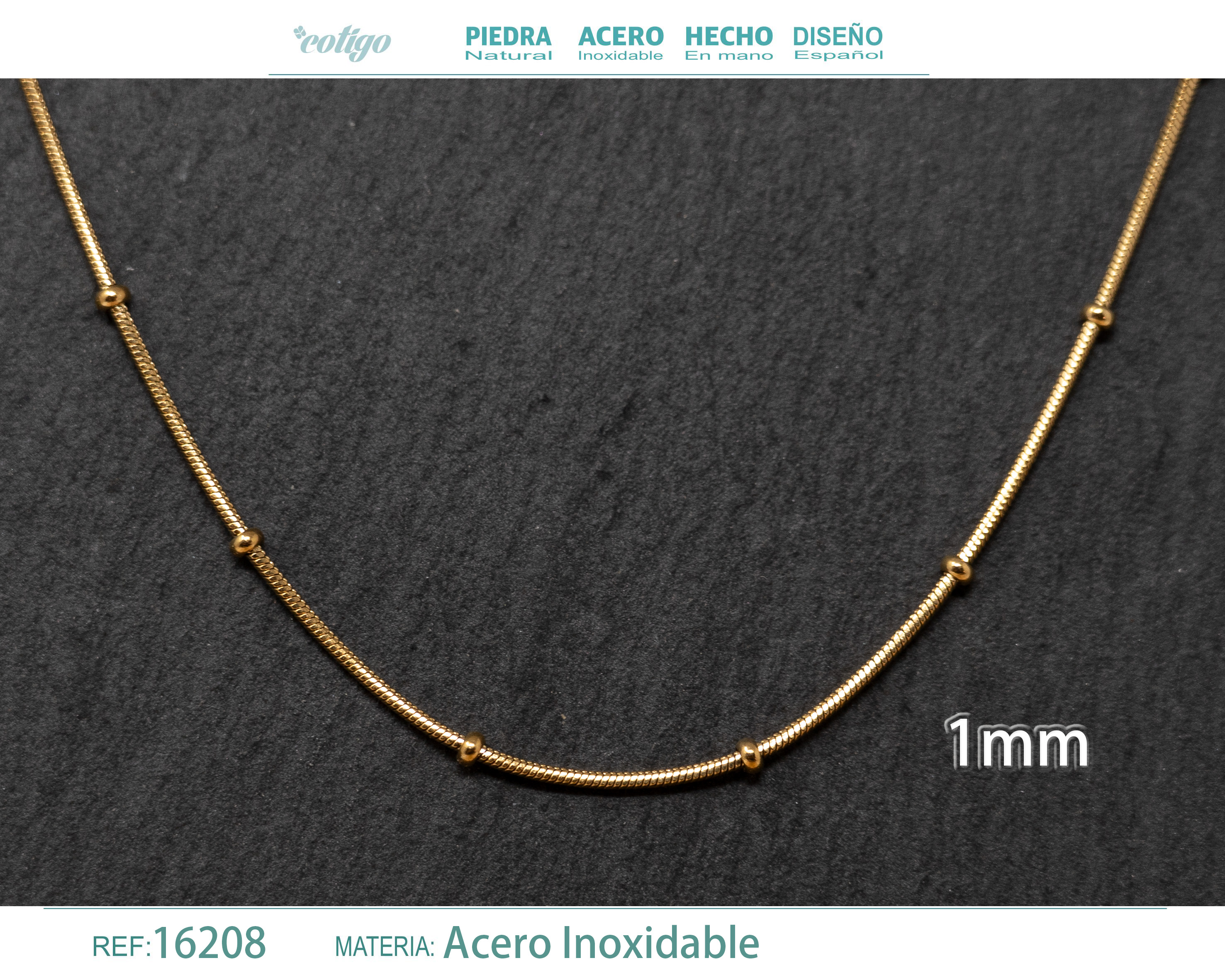 Collar de Cadena Acero Dorado