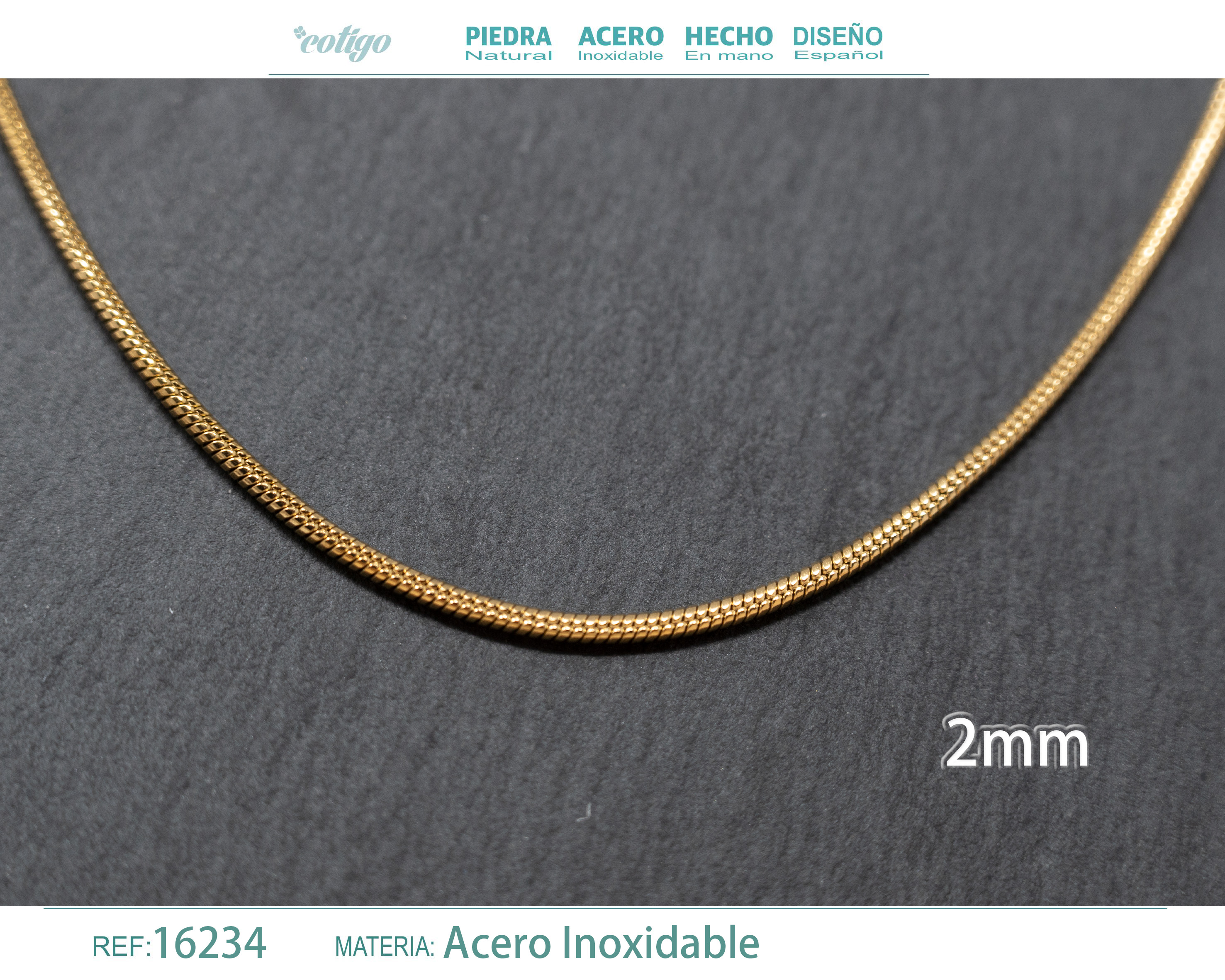 Collar de Cadena Acero Dorado