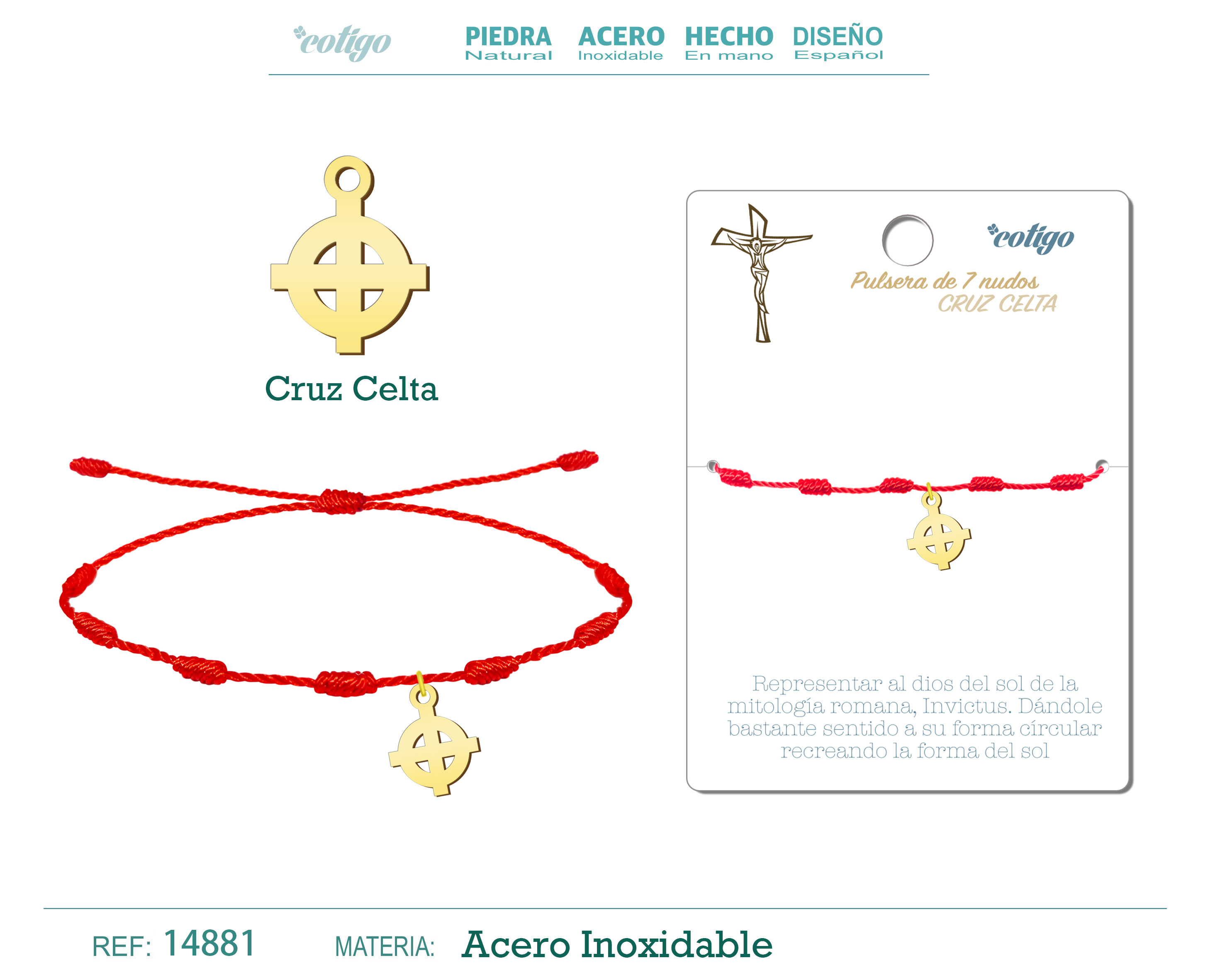Pulsera 7 Nudos con Cruz Celta color Dorado
