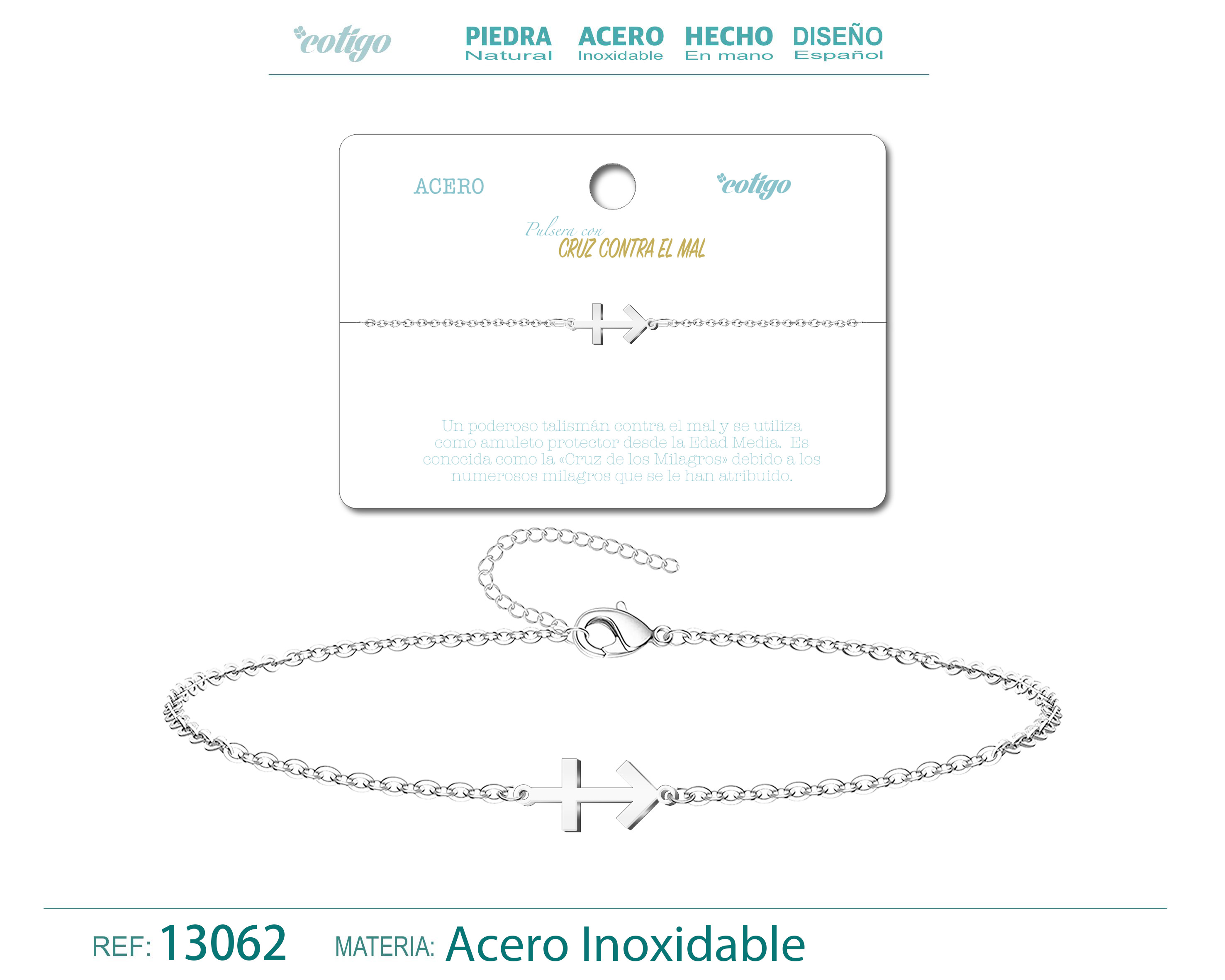 Pulsera Cruz Contra el Mal Acero Plateado