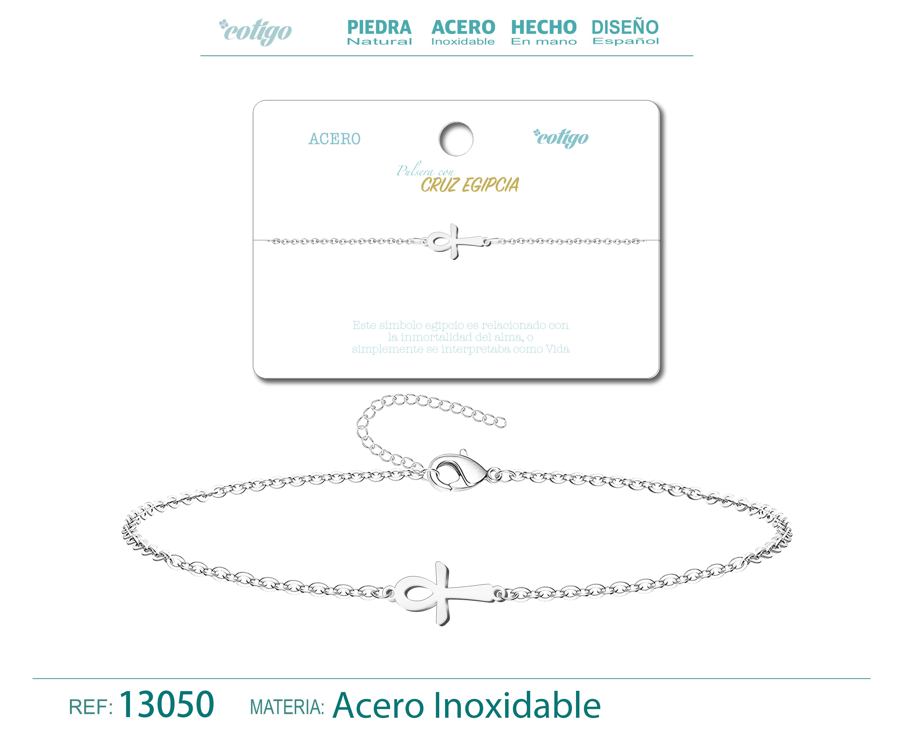 Pulsera Cruz Egipcia Acero Plateado