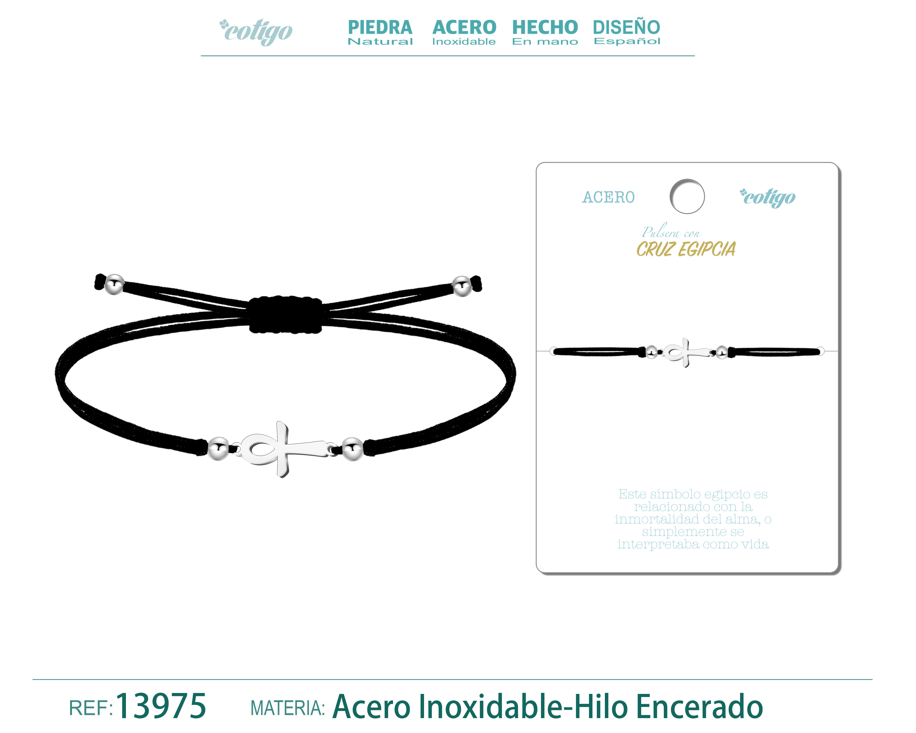 Pulsera Cruz Egipcia Plateado de Hilo En.Negro